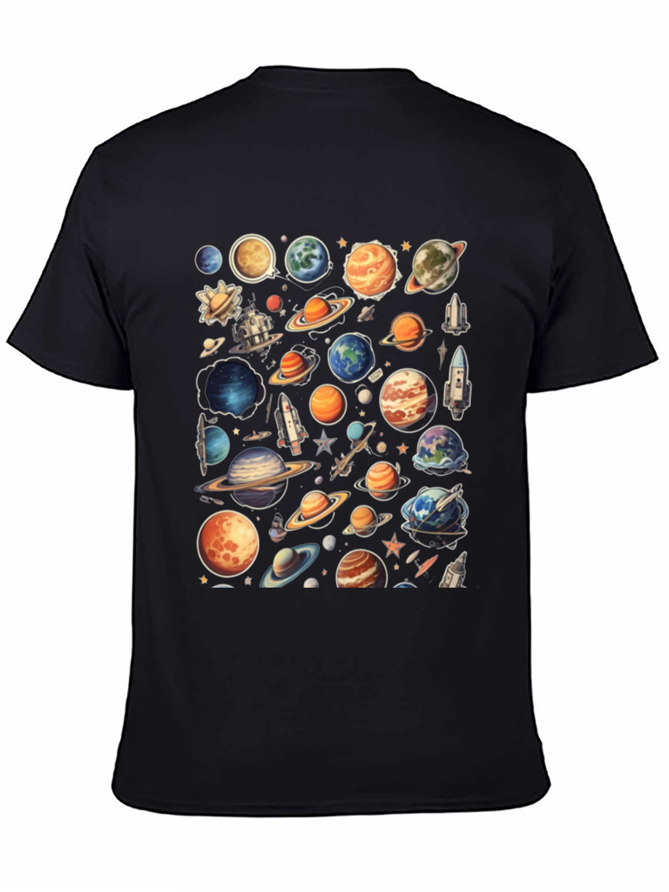 Space Planets Graphic Black T-Shirt