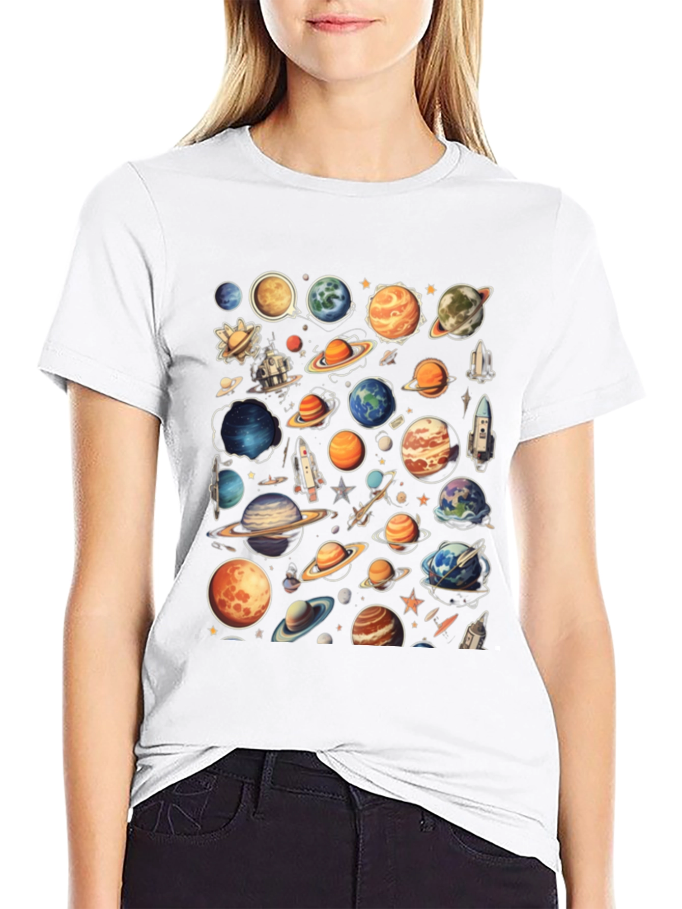Space Planets Graphic Black T-Shirt