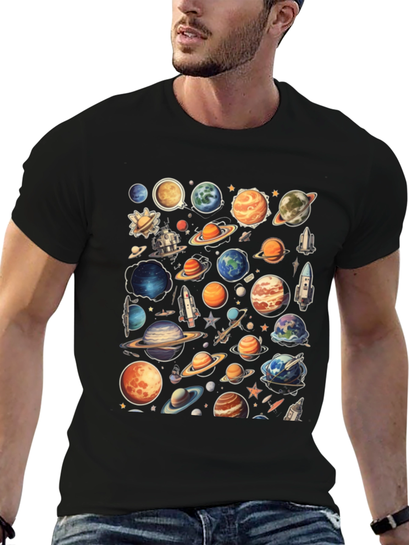 Space Planets Graphic Black T-Shirt