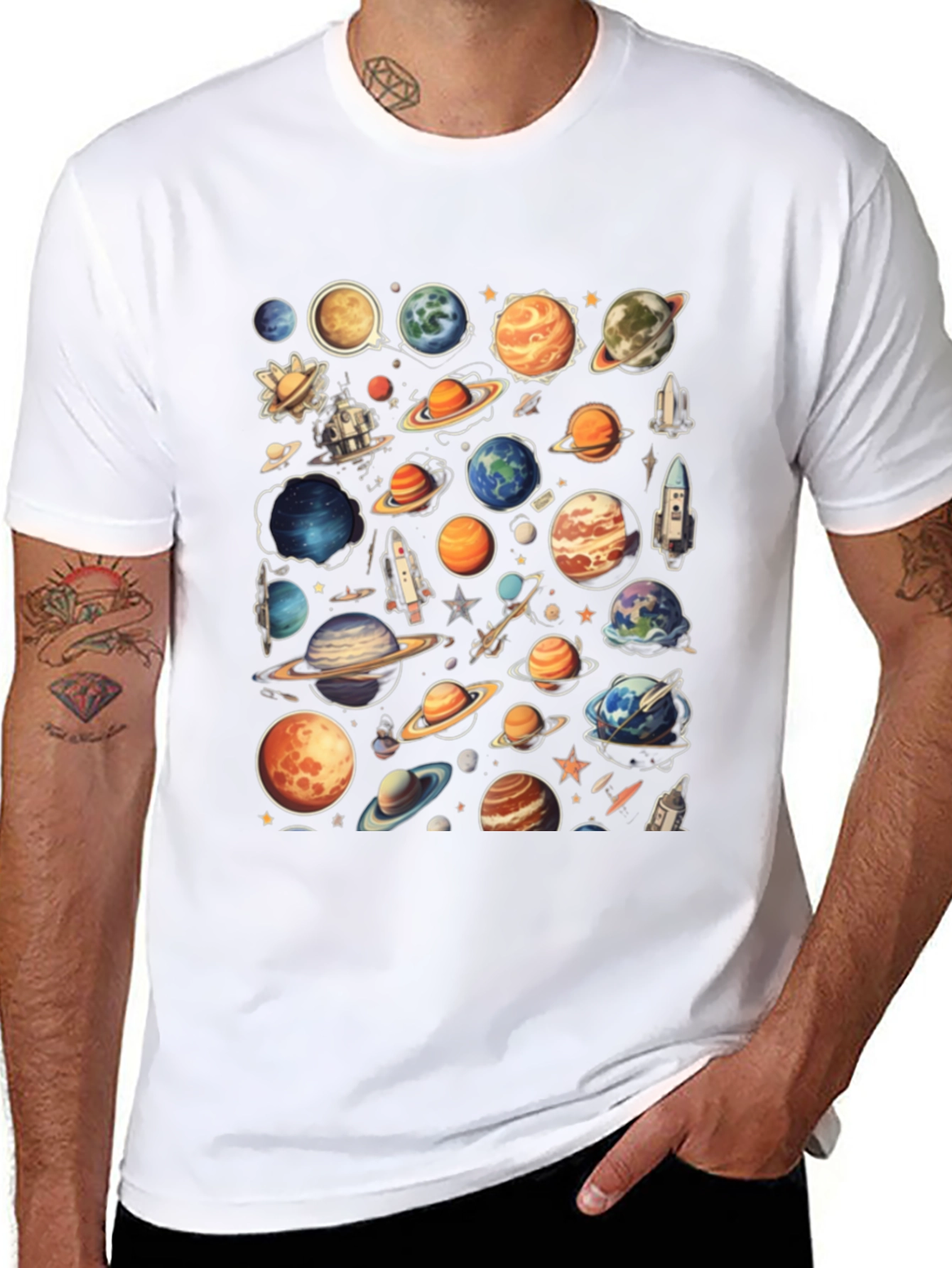 Space Planets Graphic Black T-Shirt