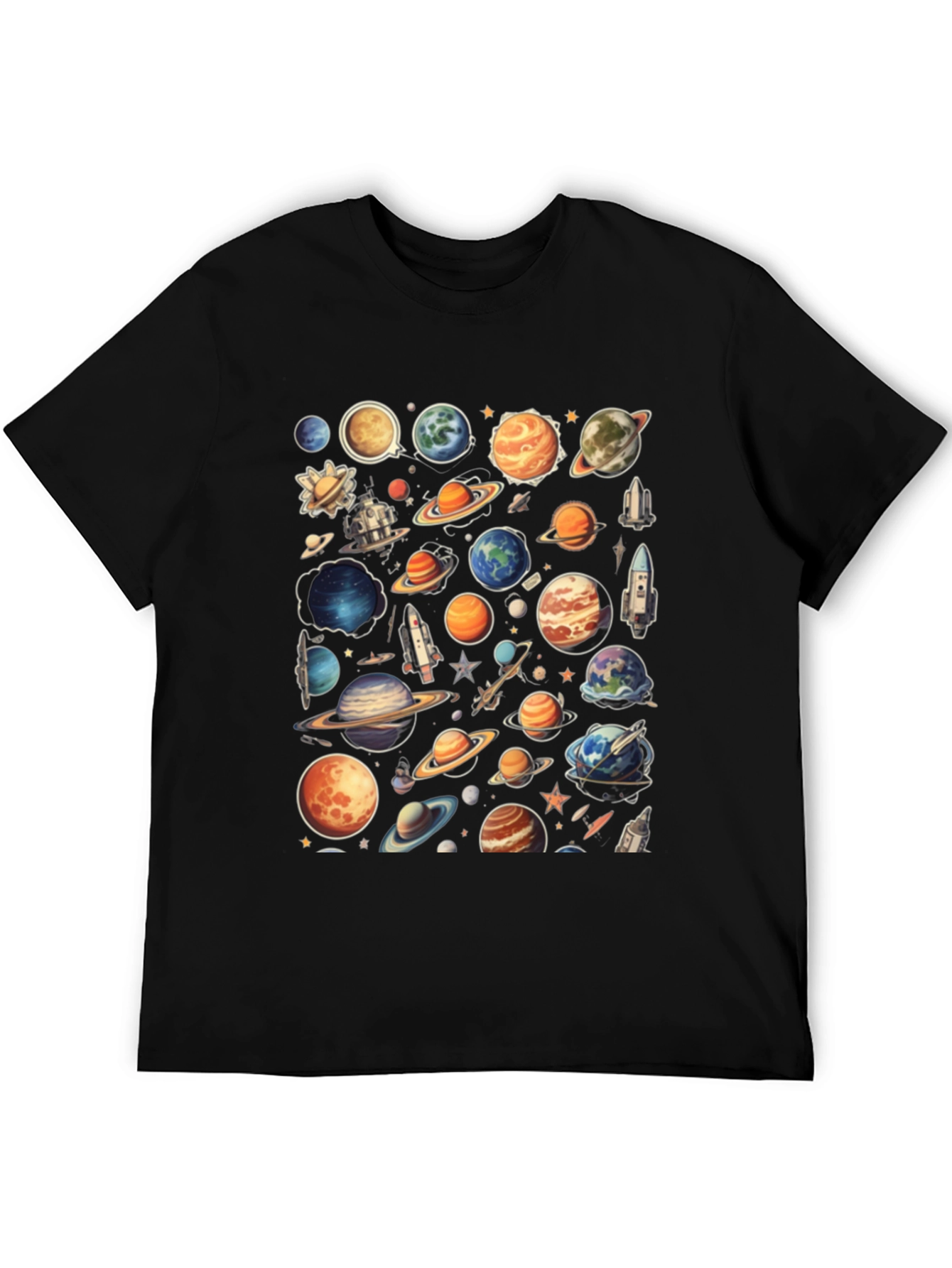 Space Planets Graphic Black T-Shirt