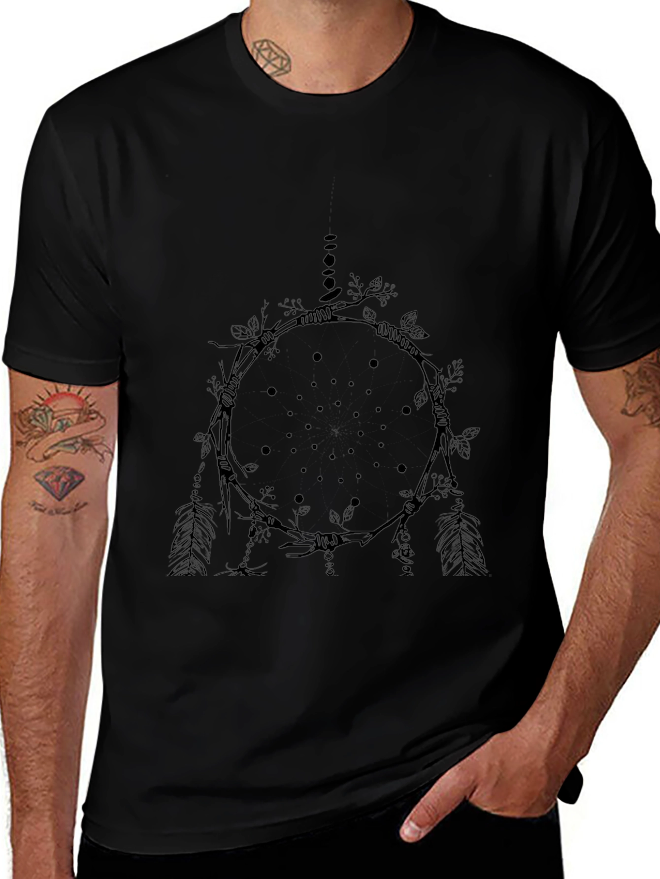 Black T-Shirt with Dreamcatcher Graphic