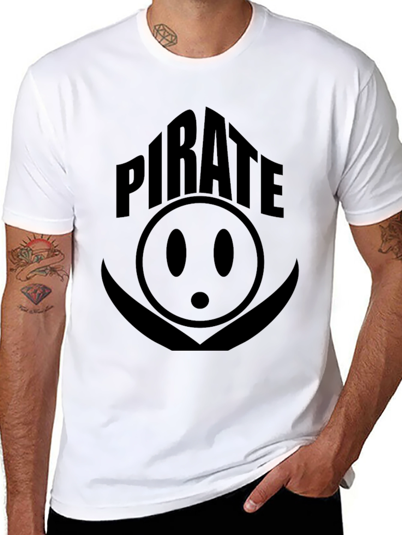 Pirate Smiley Face Graphic Print Black T-Shirt