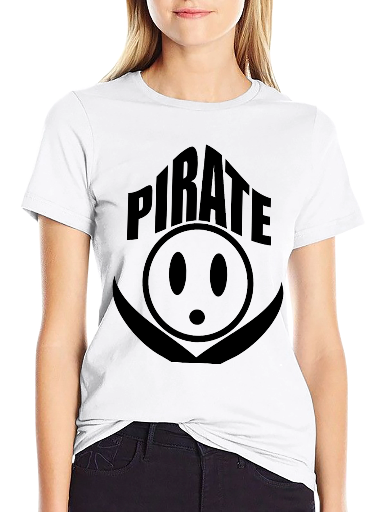 Pirate Smiley Face Graphic Print Black T-Shirt