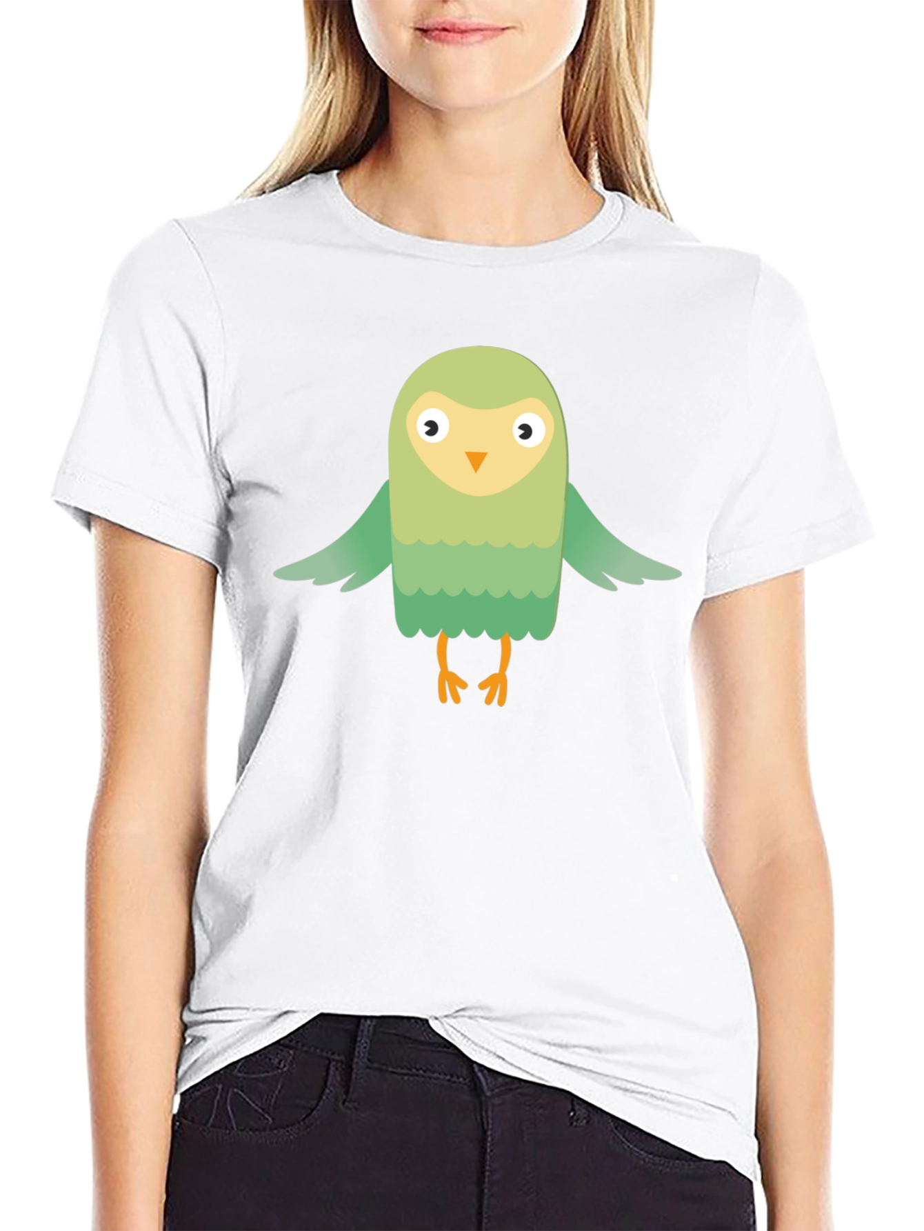 Cute Cartoon Bird Graphic Tee - Black