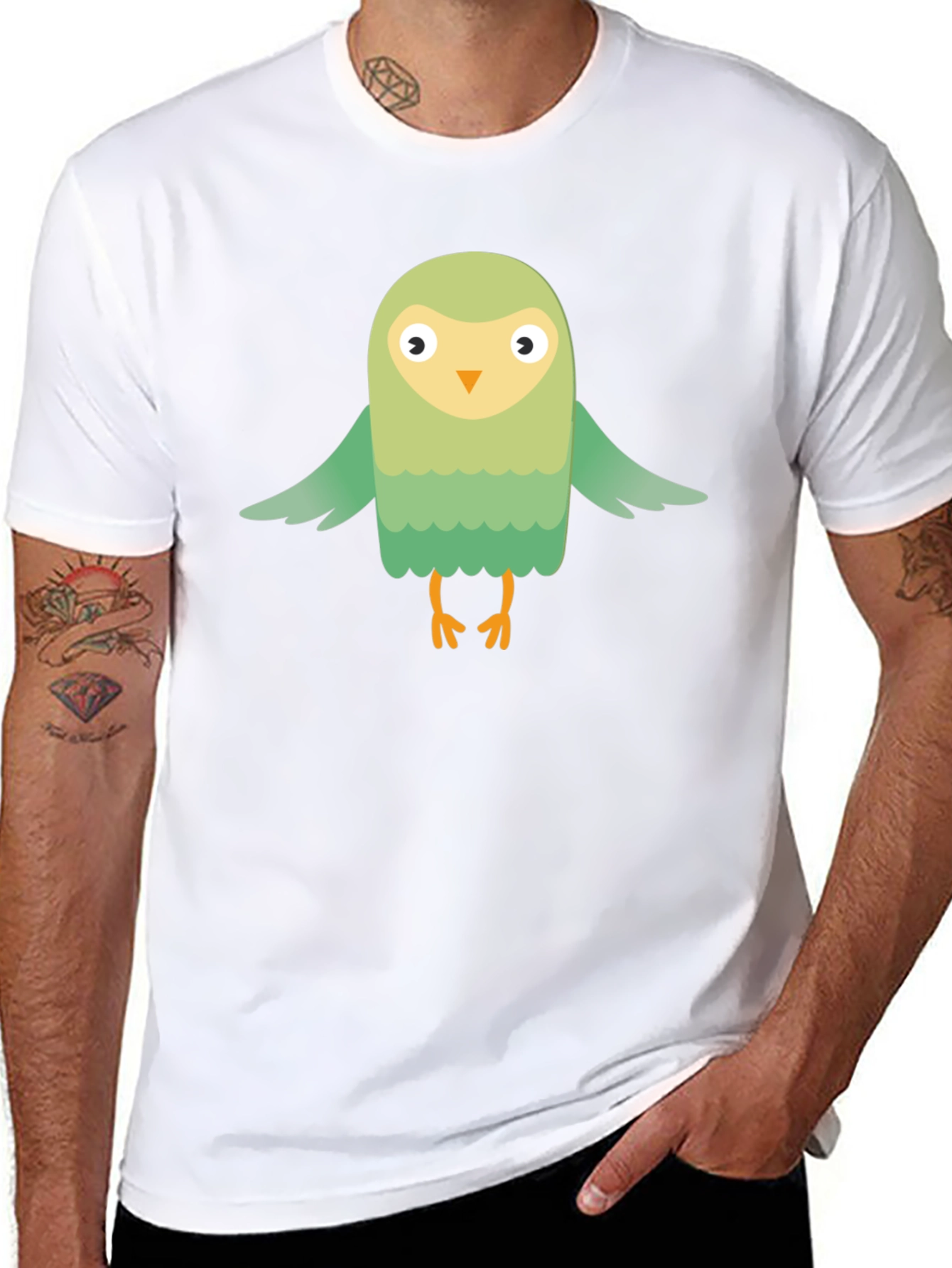 Cute Cartoon Bird Graphic Tee - Black