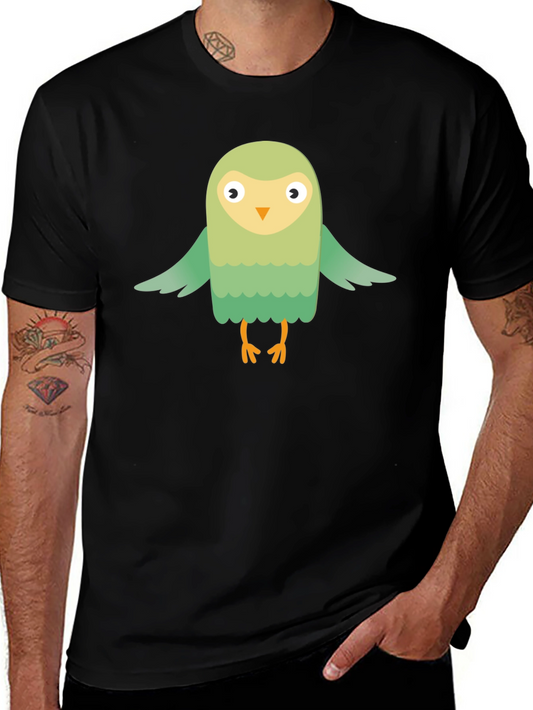 Cute Cartoon Bird Graphic Tee - Black