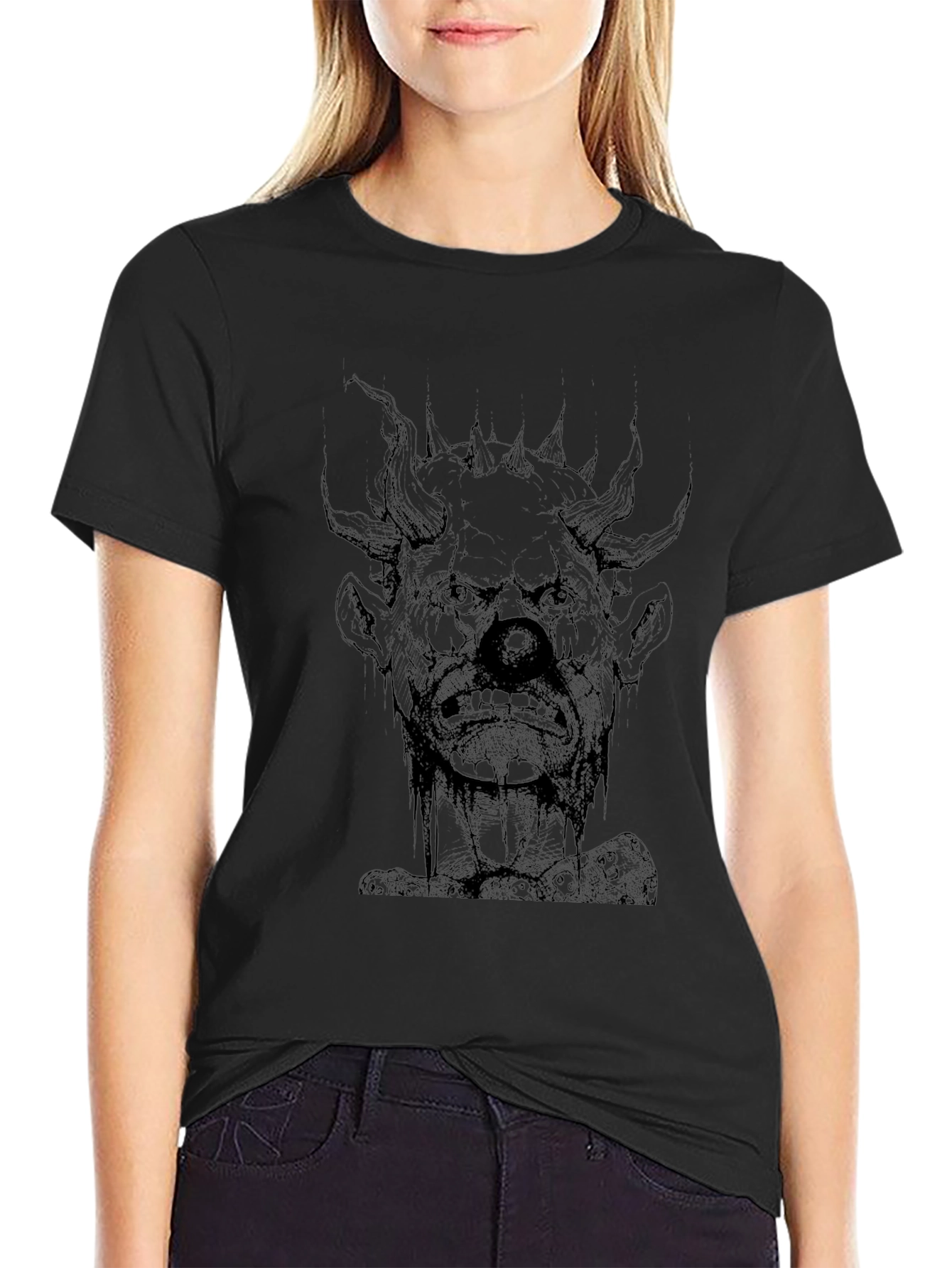 Creepy Clown Graphic Print Black T-Shirt