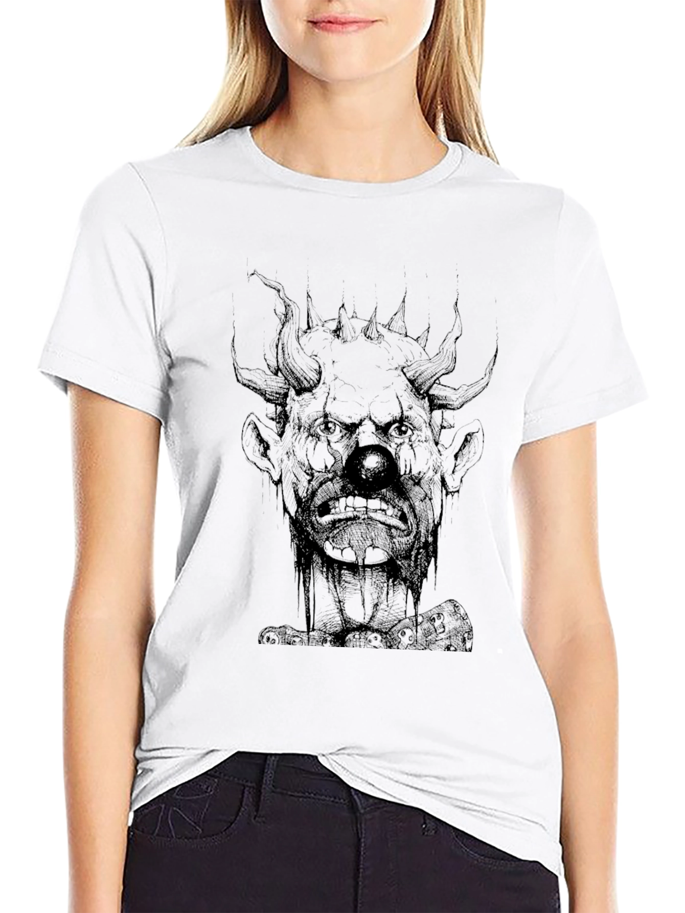 Creepy Clown Graphic Print Black T-Shirt