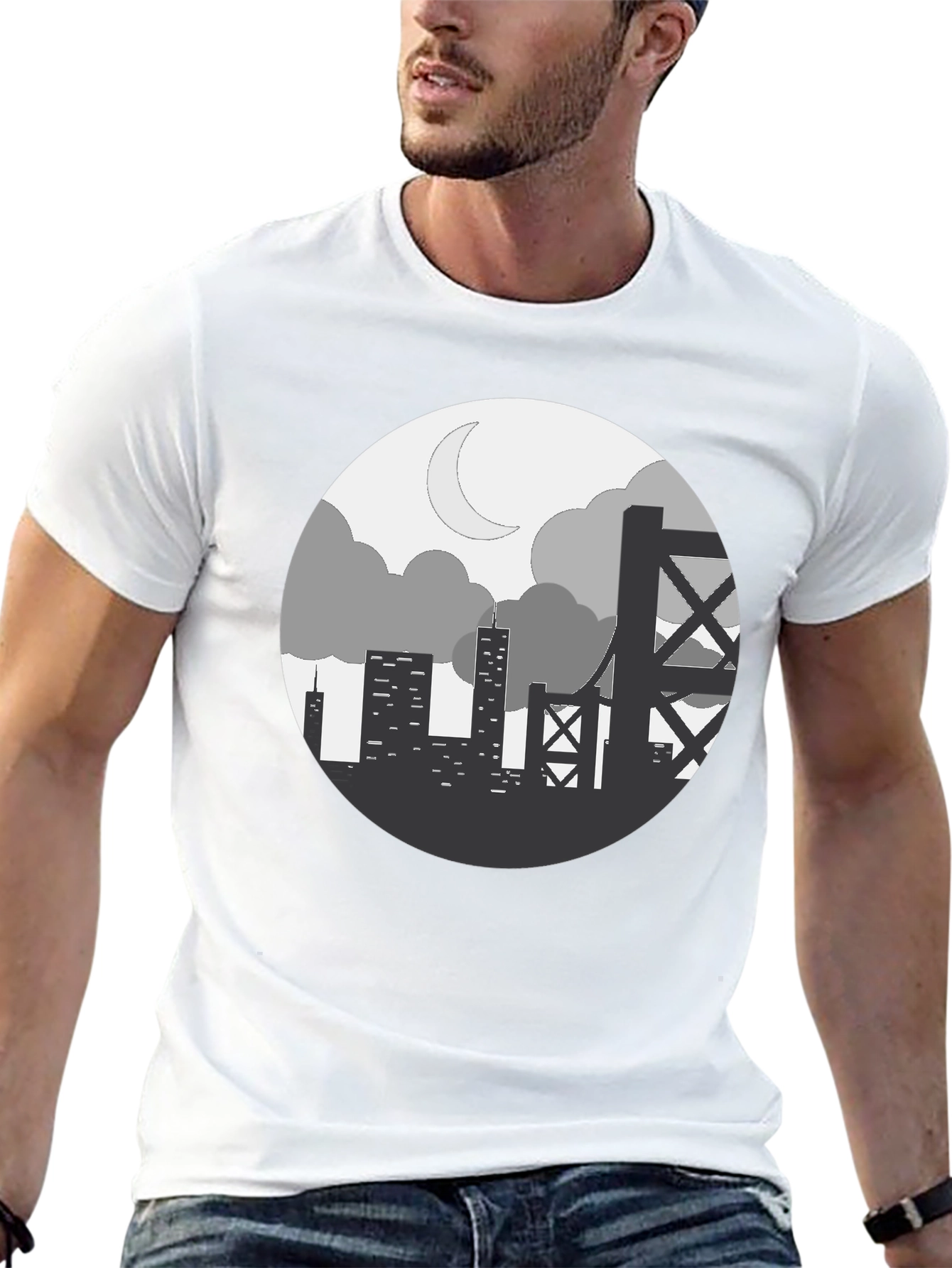 Cityscape Silhouette Graphic Tee - Black