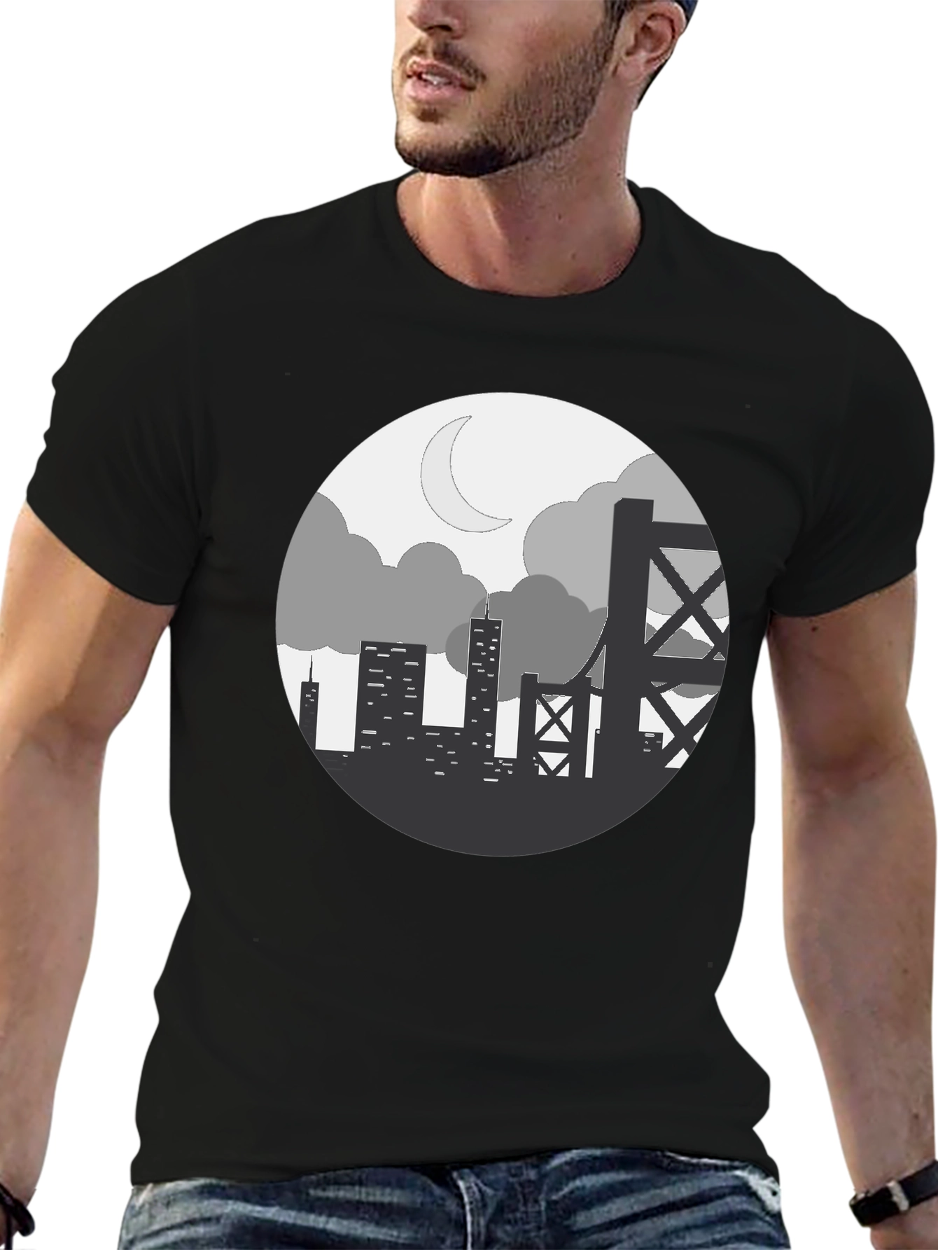Cityscape Silhouette Graphic Tee - Black