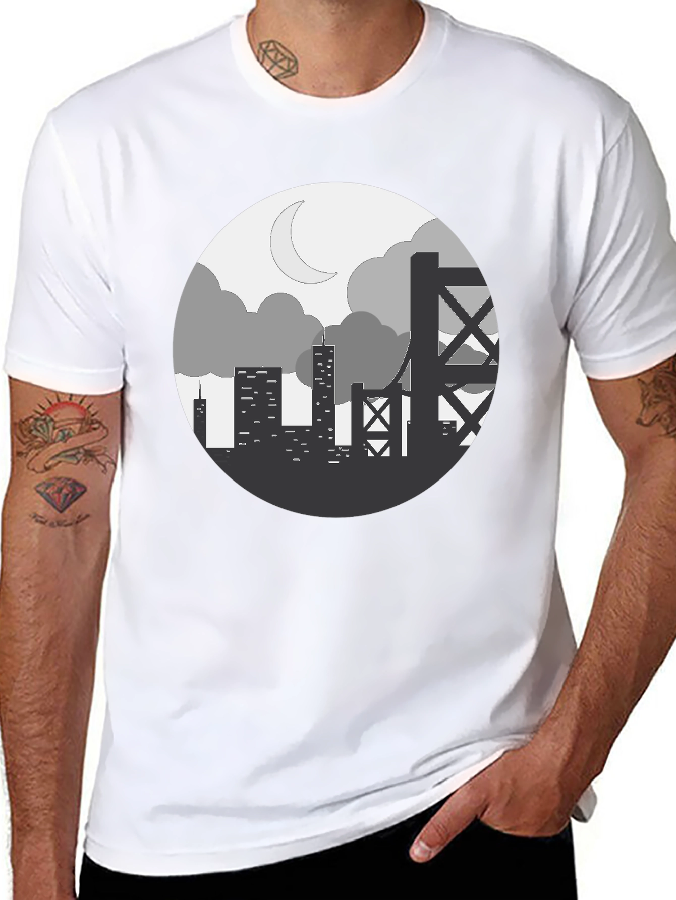 Cityscape Silhouette Graphic Tee - Black