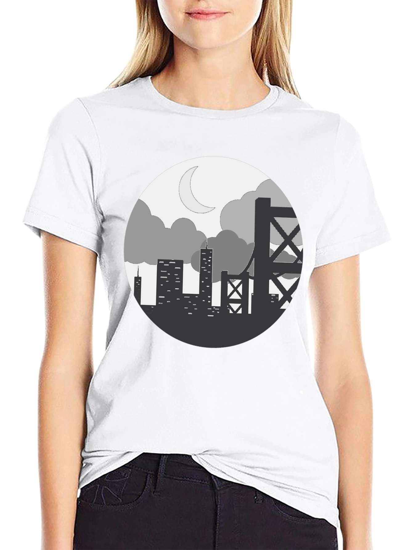 Cityscape Silhouette Graphic Tee - Black