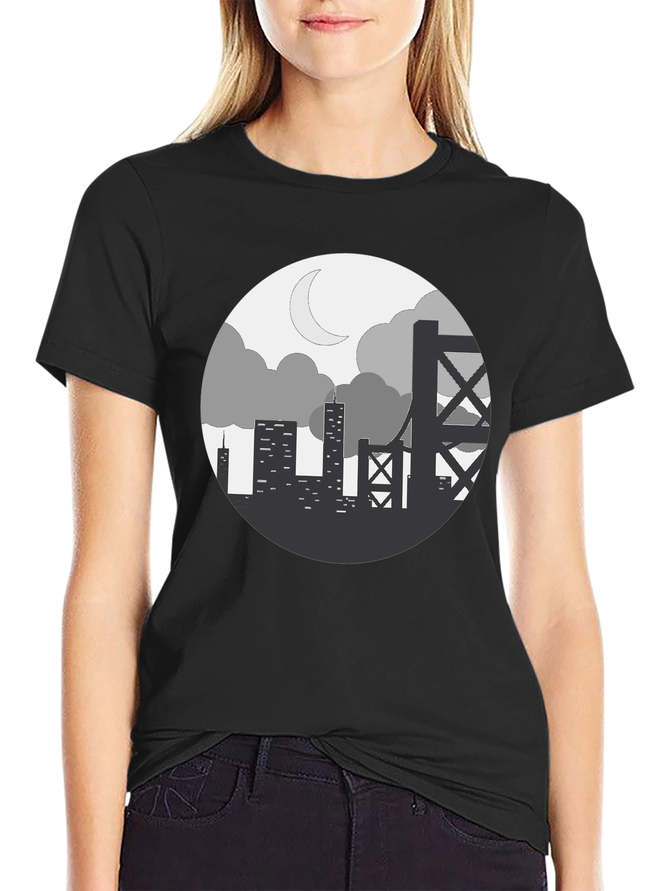 Cityscape Silhouette Graphic Tee - Black