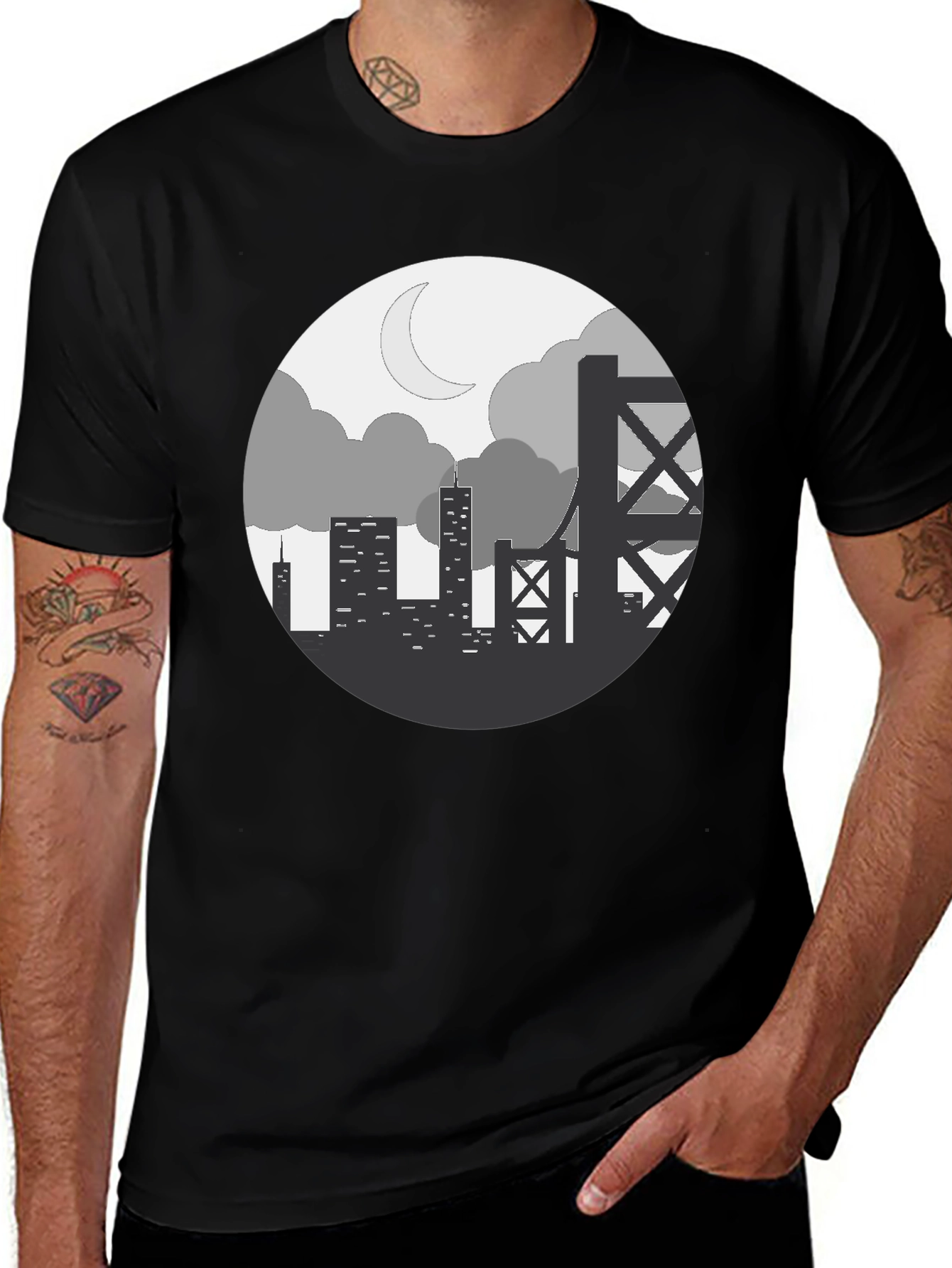 Cityscape Silhouette Graphic Tee - Black