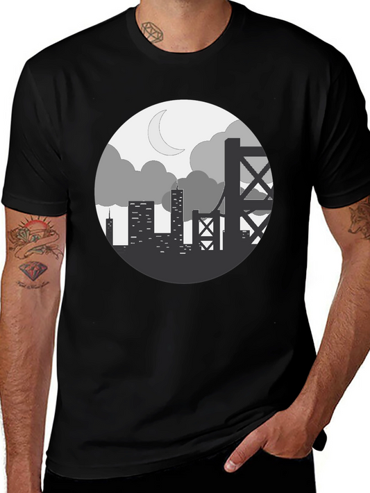 Cityscape Silhouette Graphic Tee - Black