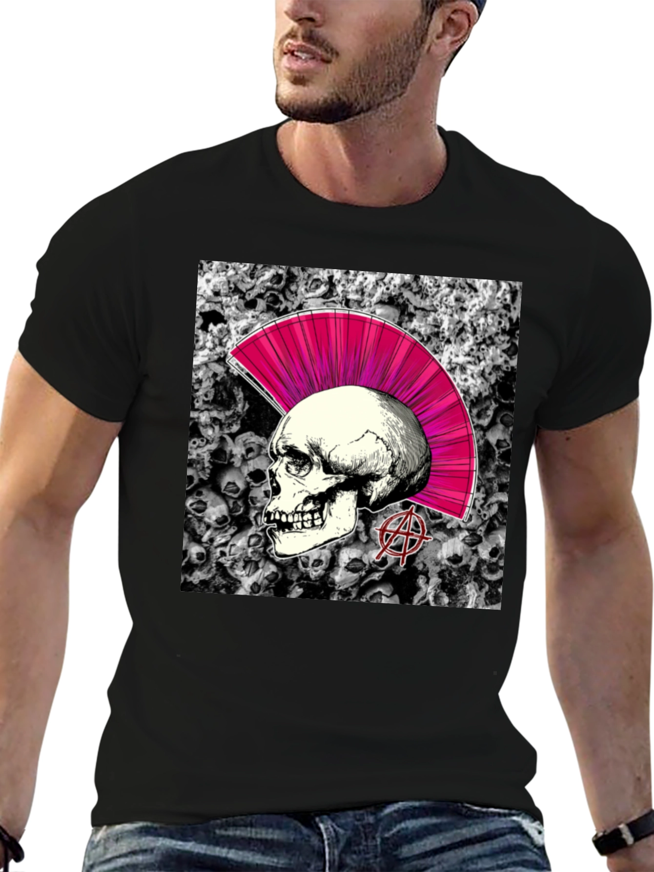 Skull Punk Graphic T-Shirt - Black