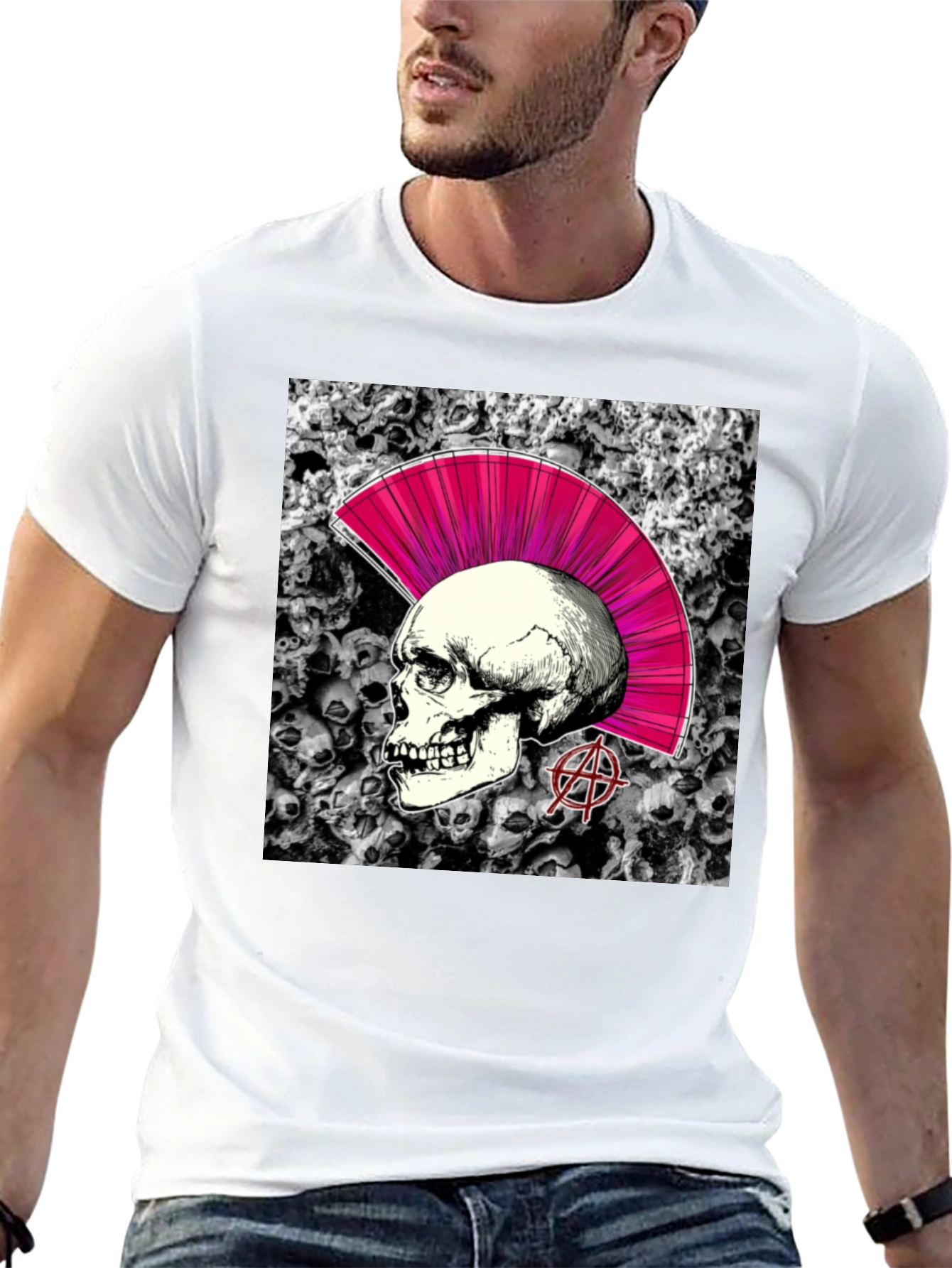 Skull Punk Graphic T-Shirt - Black