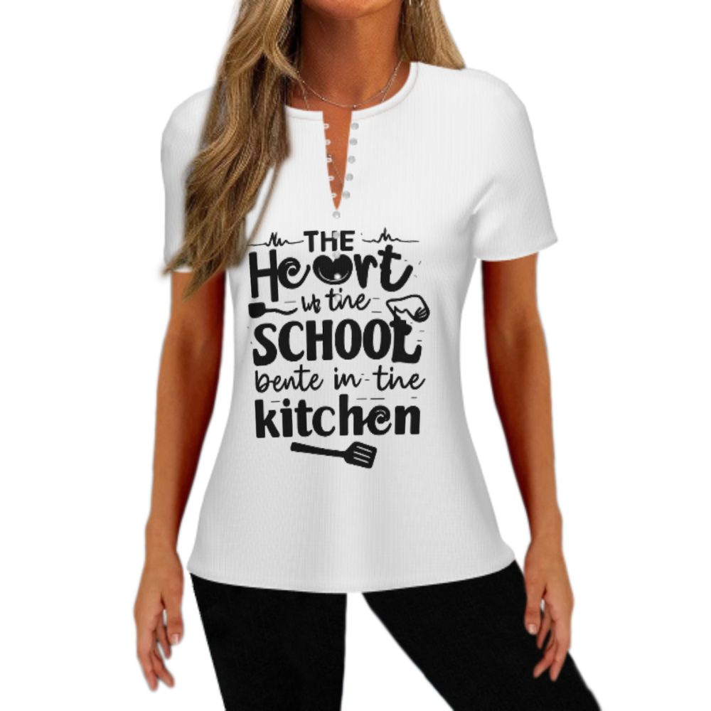 The Heart of the School Beats in the Kitchen Graphic T-Shirt | Cafeteria Staff Appreciation Tee(z1106)