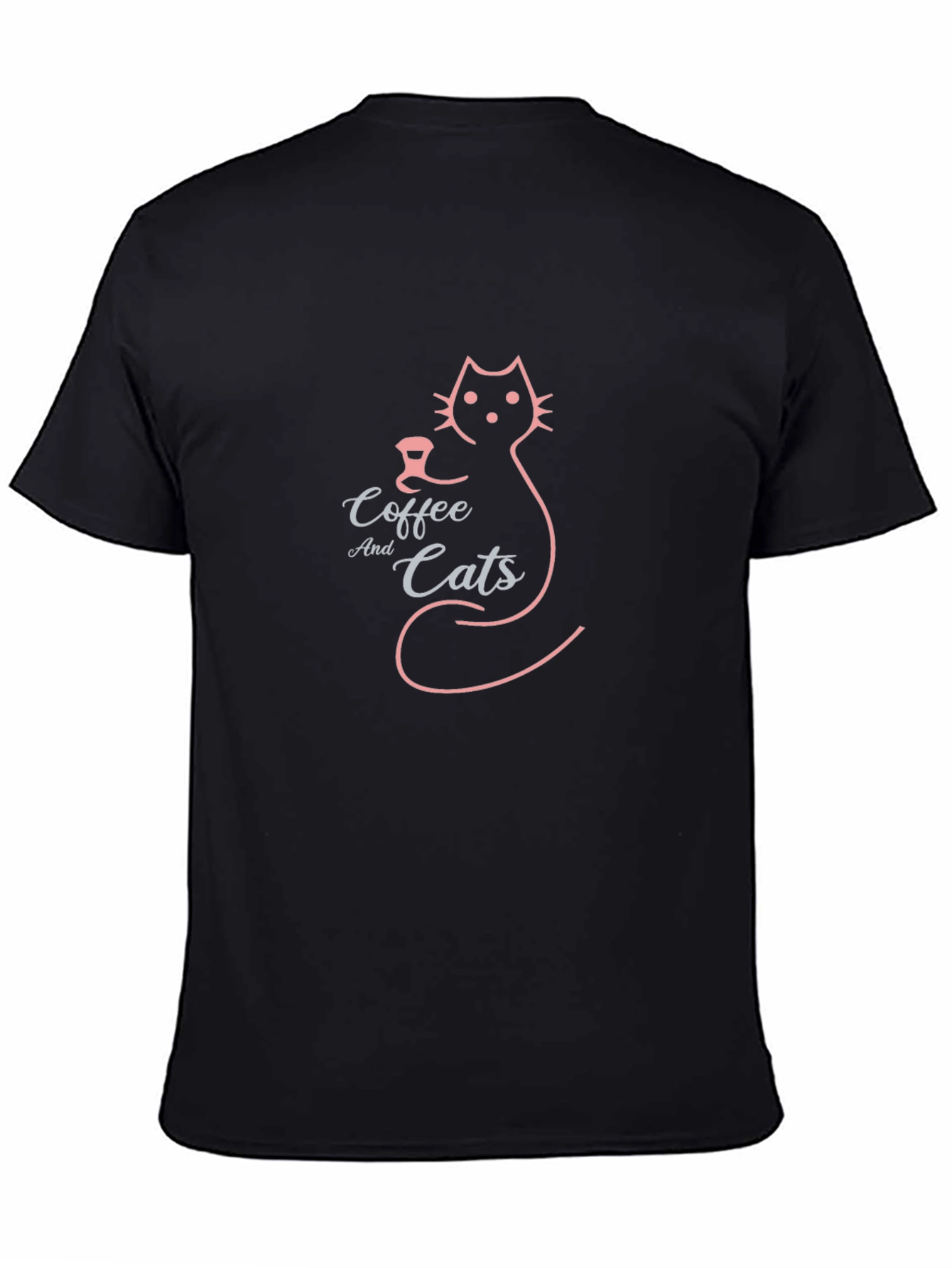 Coffee and Cats Graphic Tee - Black Cotton Blend