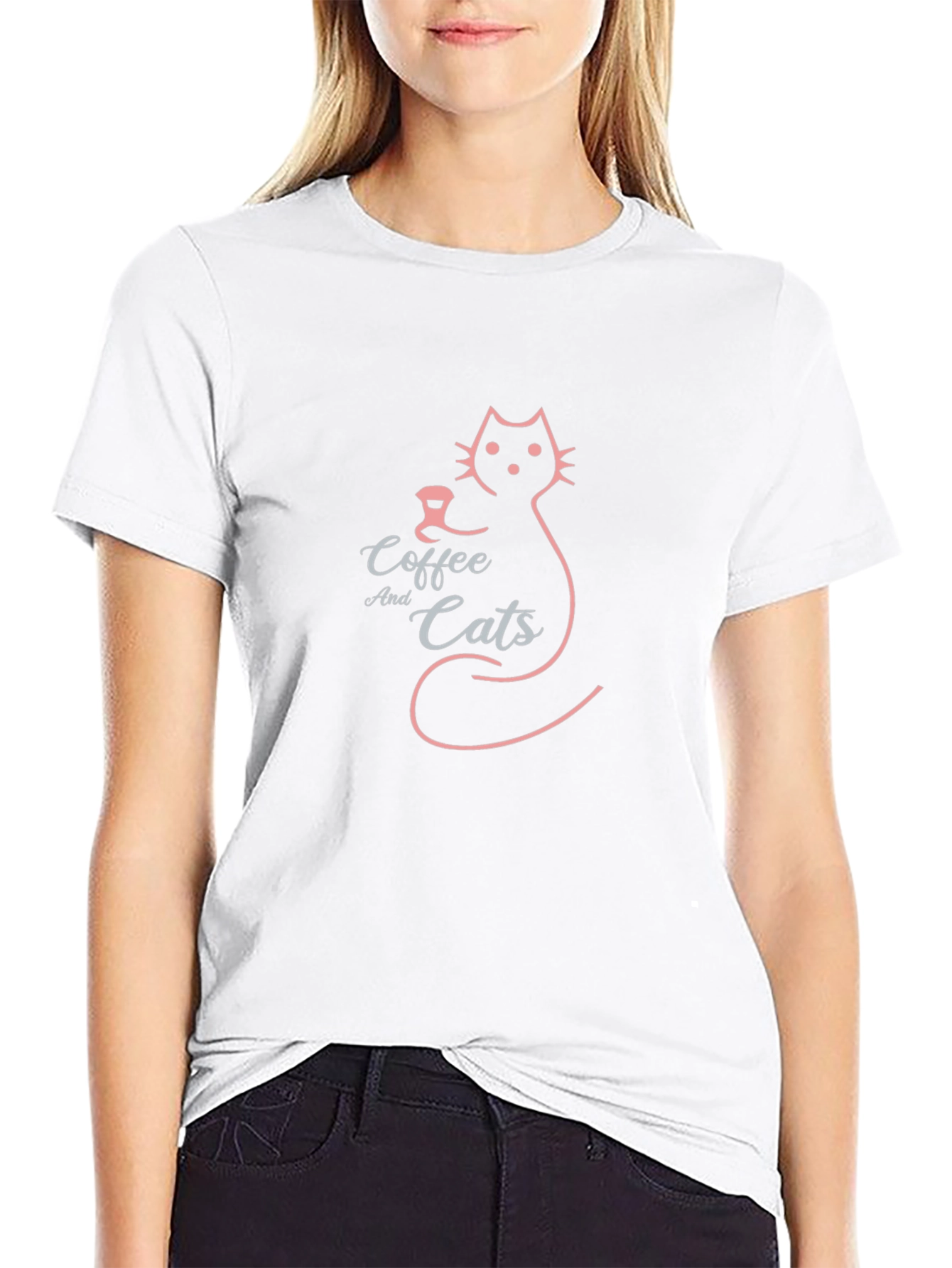 Coffee and Cats Graphic Tee - Black Cotton Blend