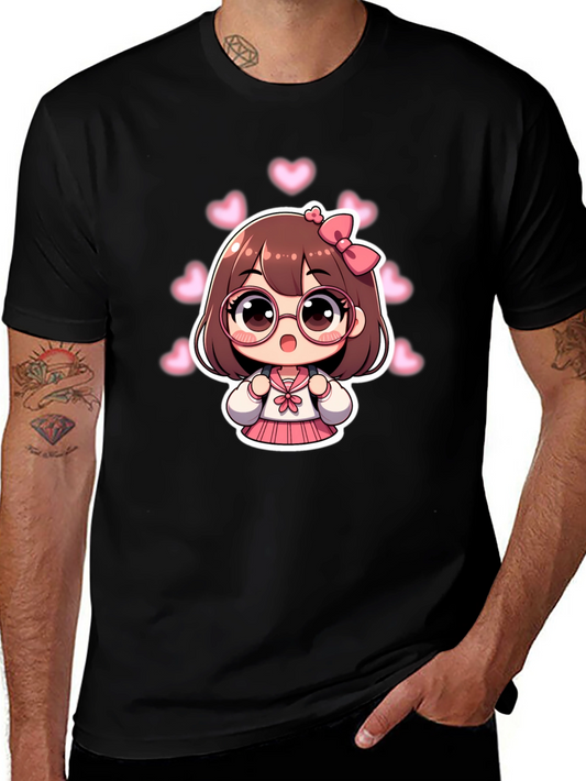 Kawaii Anime Girl Black T-Shirt