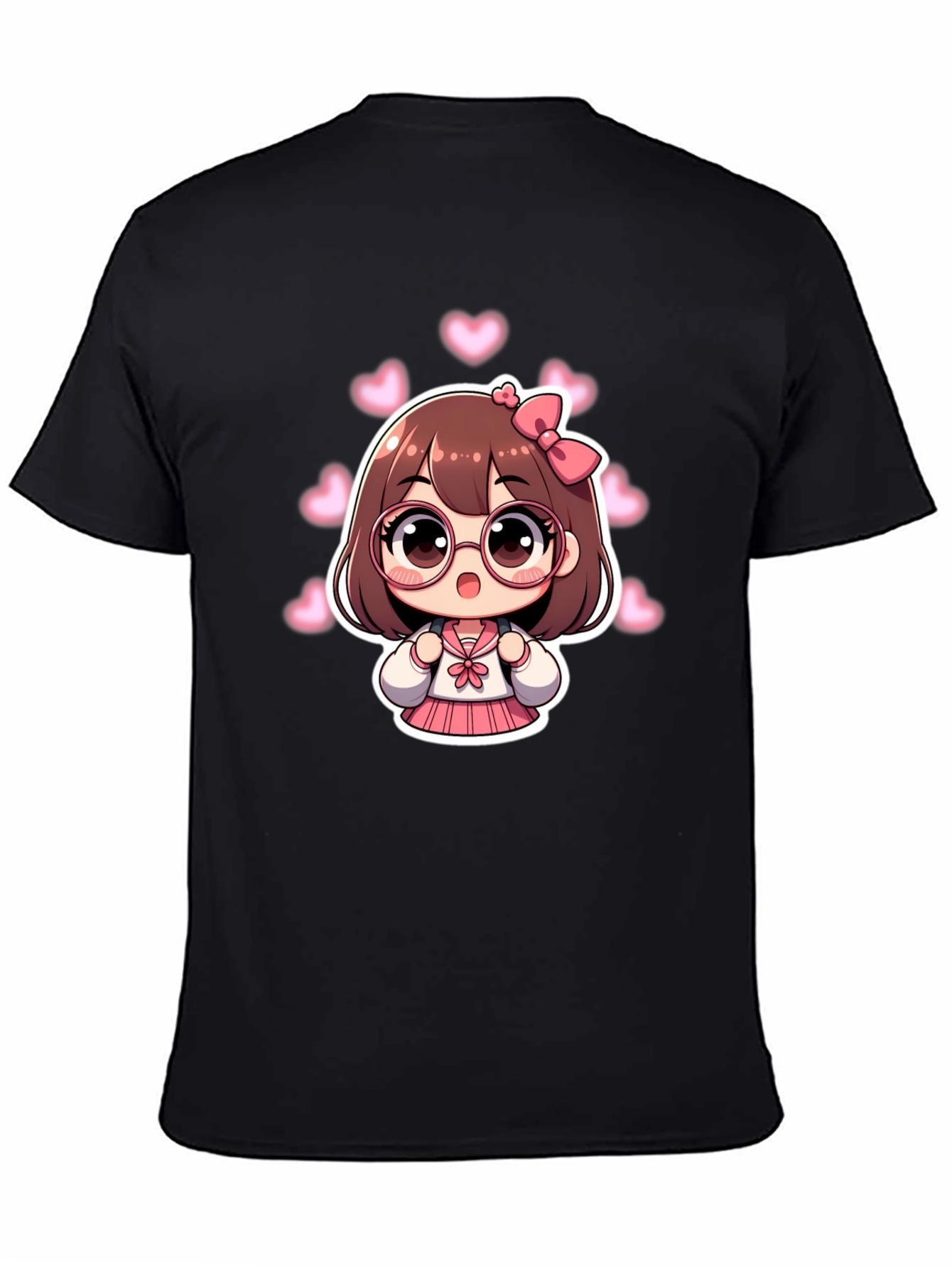 Kawaii Anime Girl Black T-Shirt