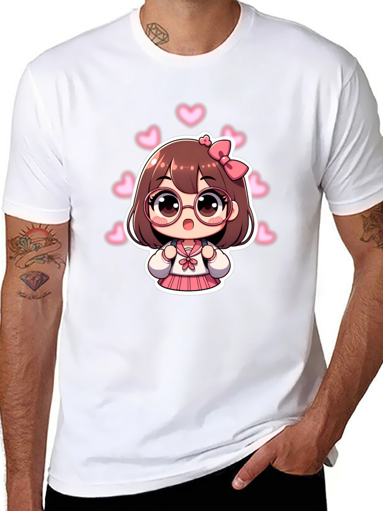 Kawaii Anime Girl Black T-Shirt