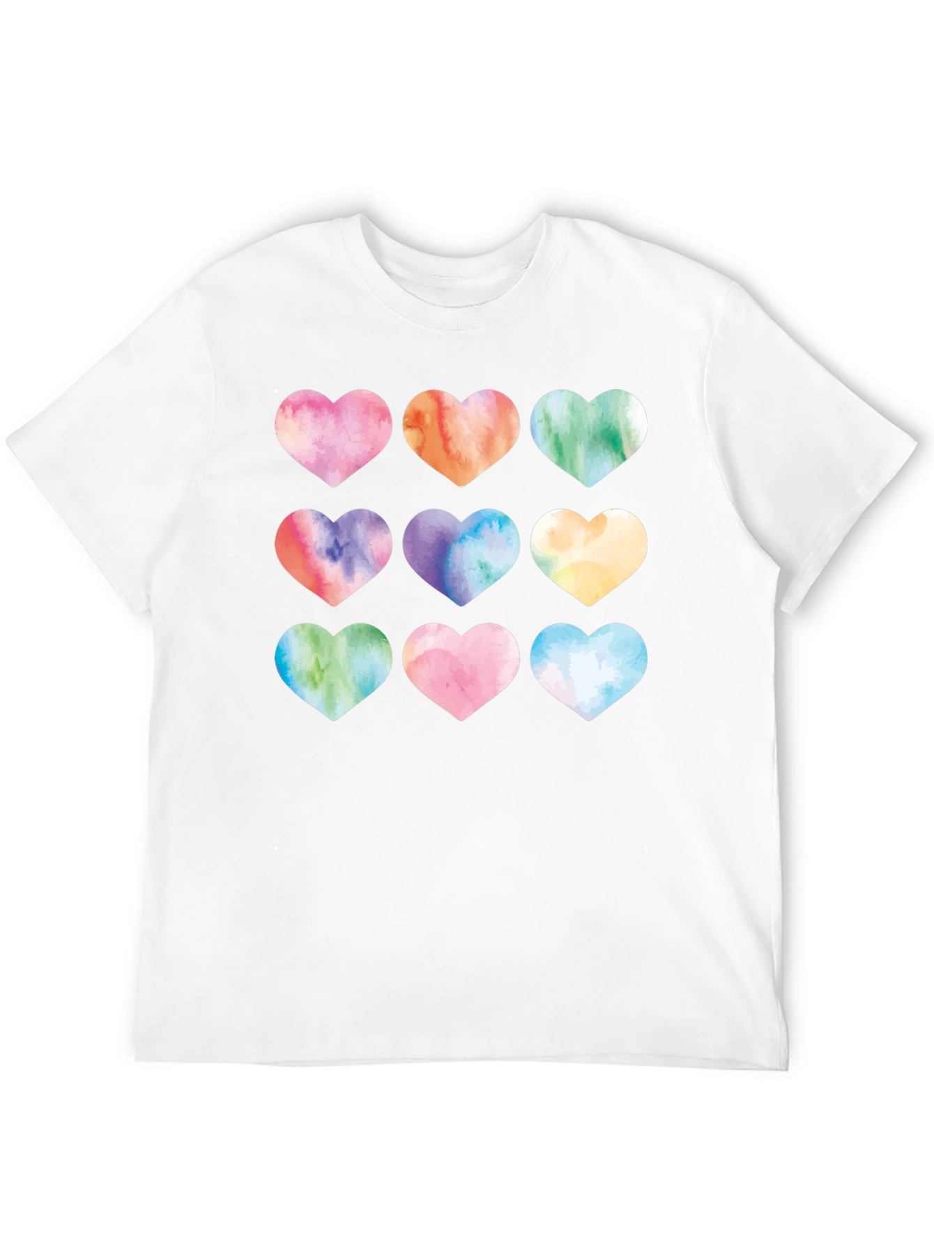 Watercolor Hearts Black T-Shirt