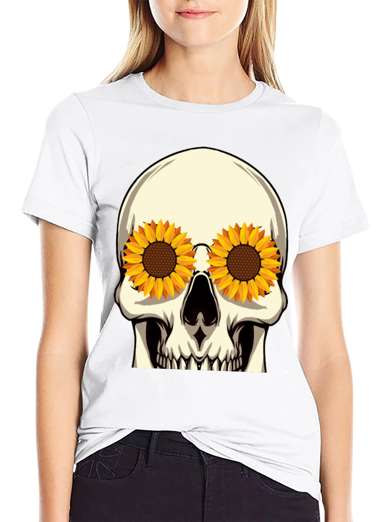 Skull Sunflower Eye Graphic Tee