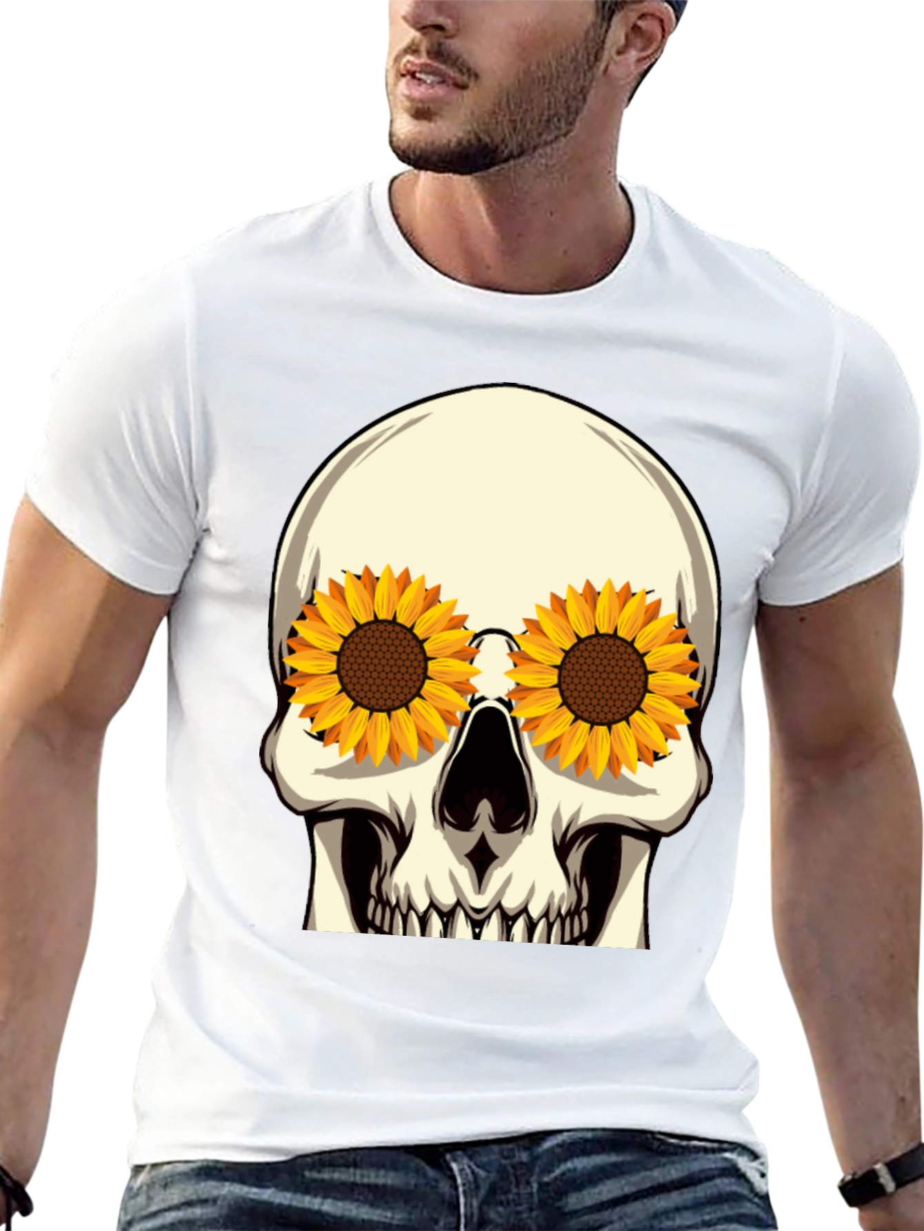 Skull Sunflower Eye Graphic Tee