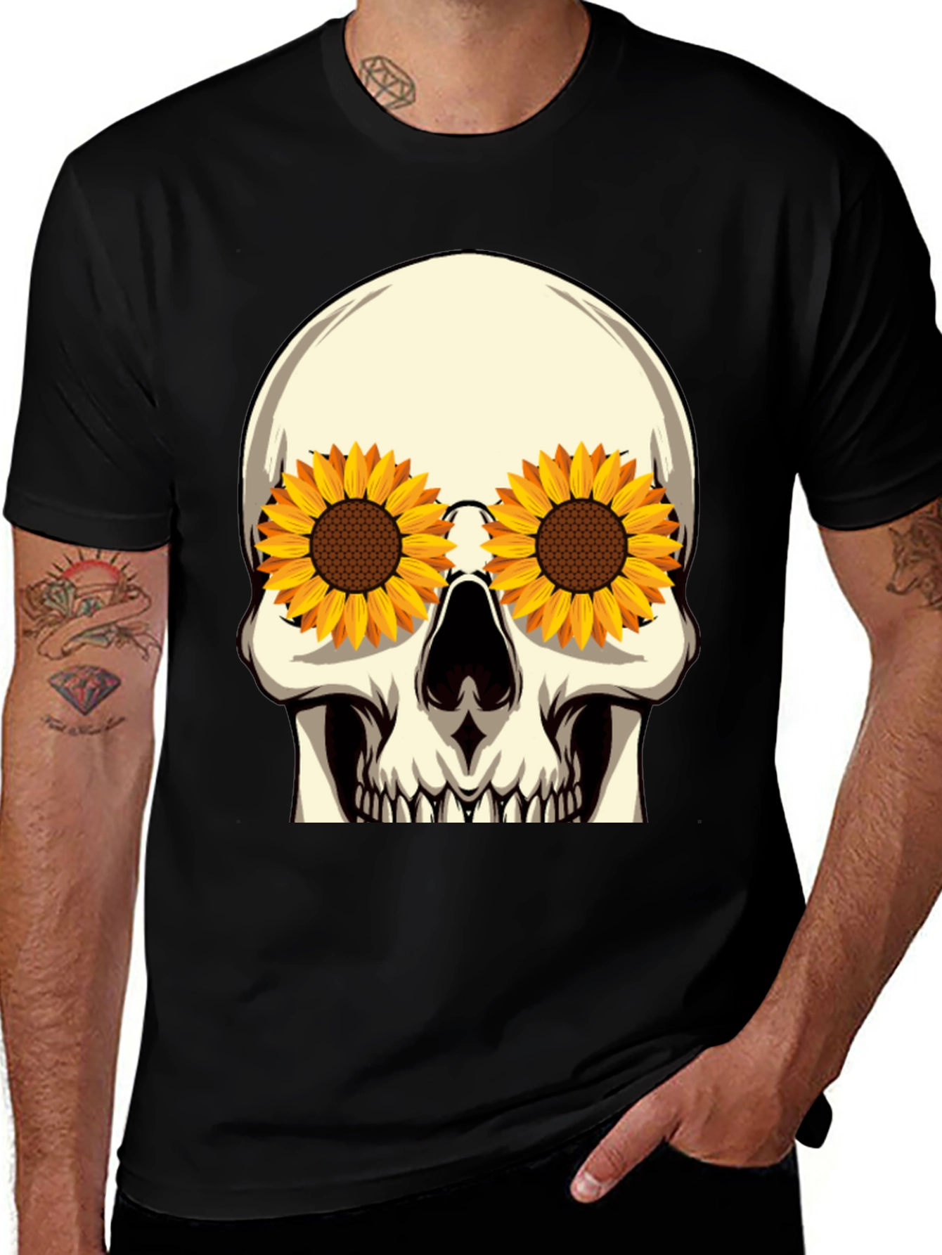 Skull Sunflower Eye Graphic Tee