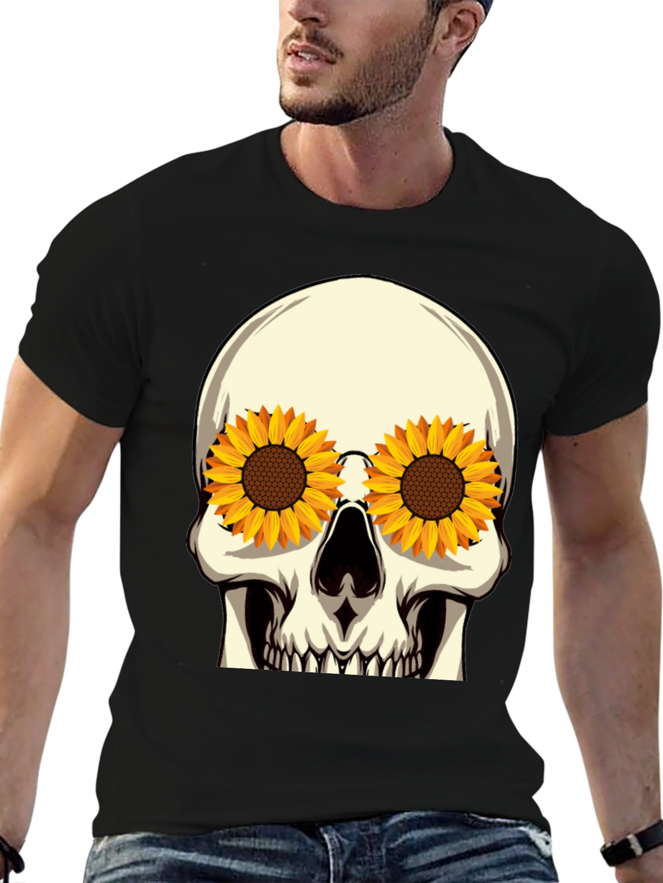 Skull Sunflower Eye Graphic Tee