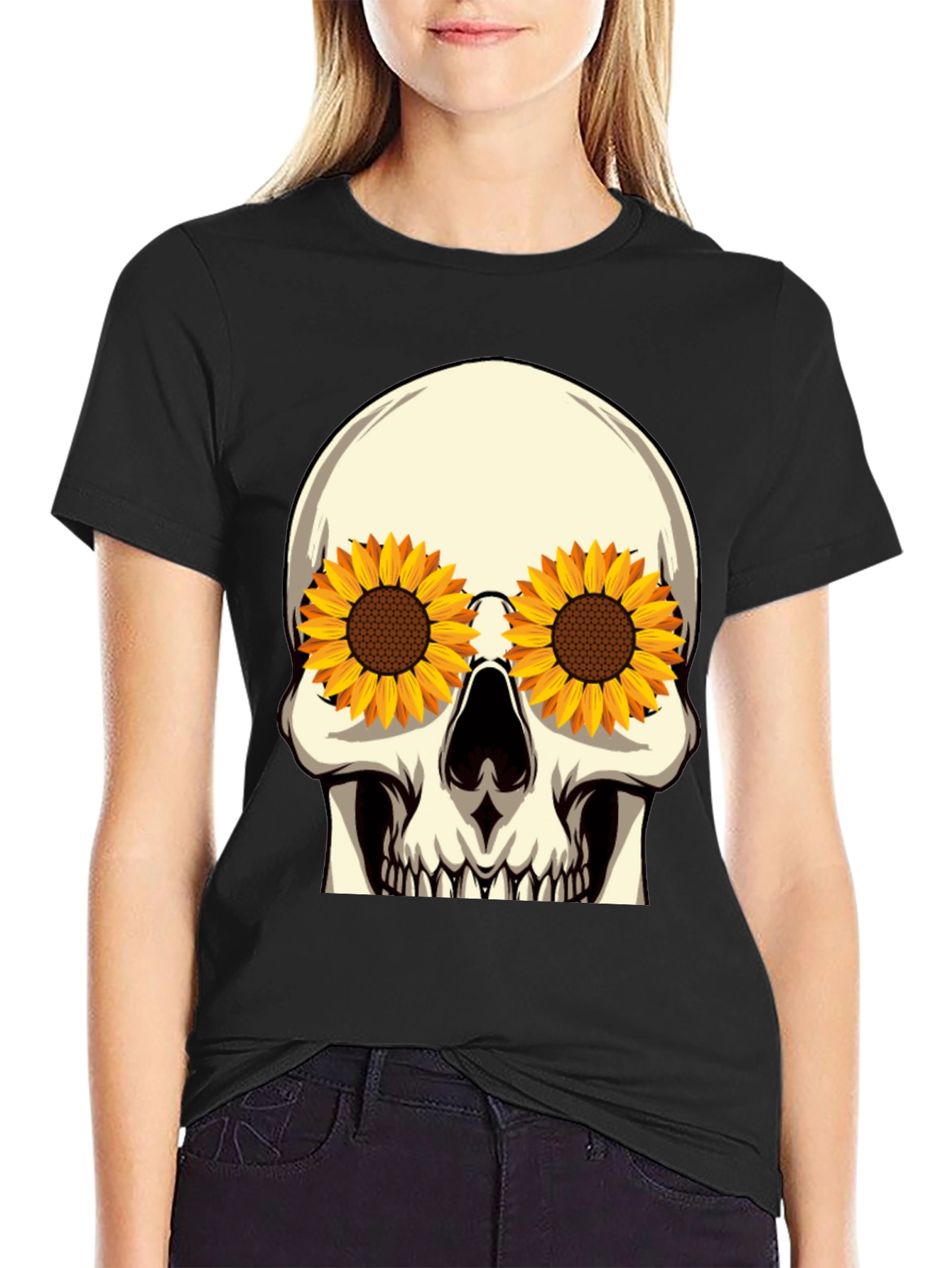 Skull Sunflower Eye Graphic Tee