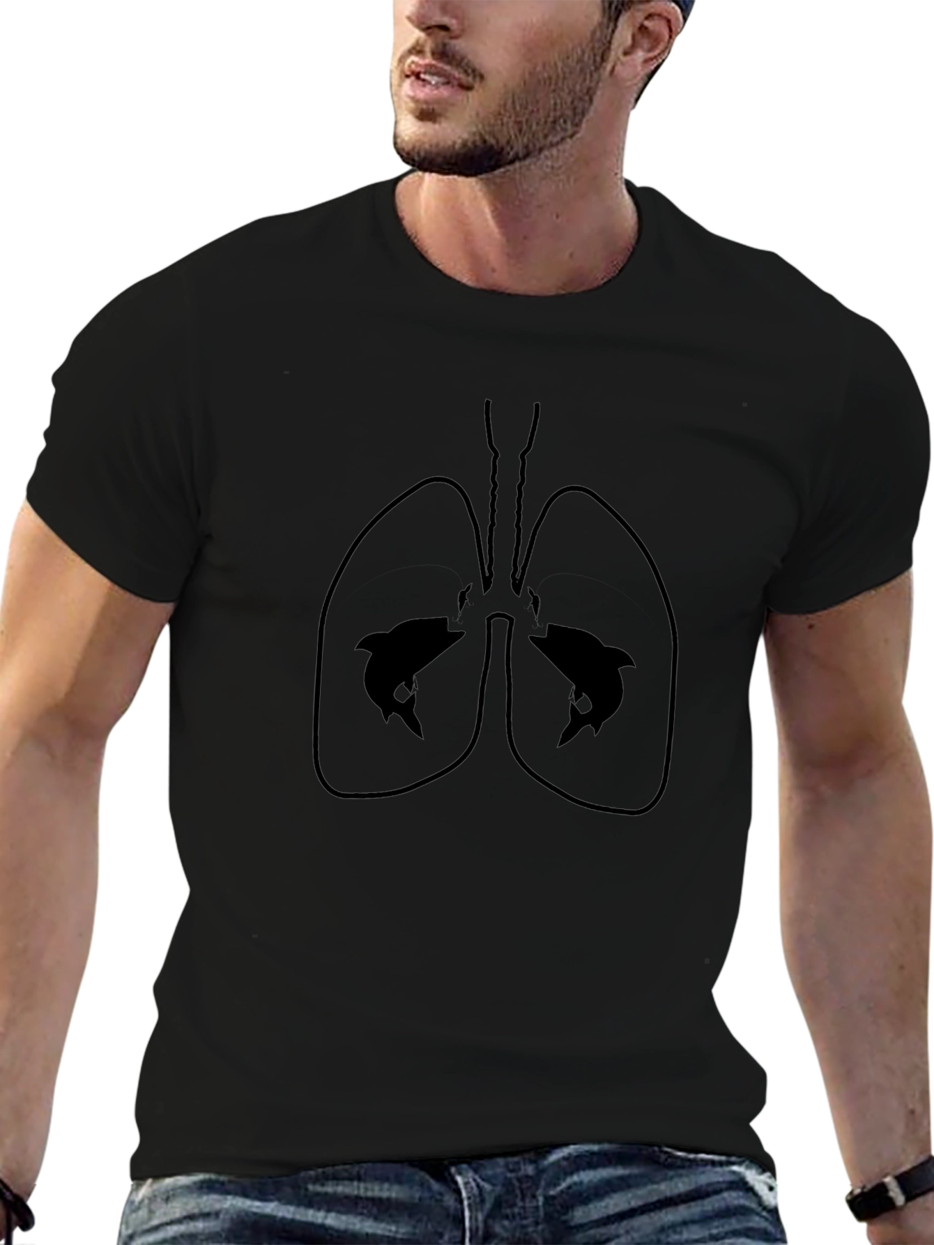 Dolphin Lung Graphic Black T-Shirt