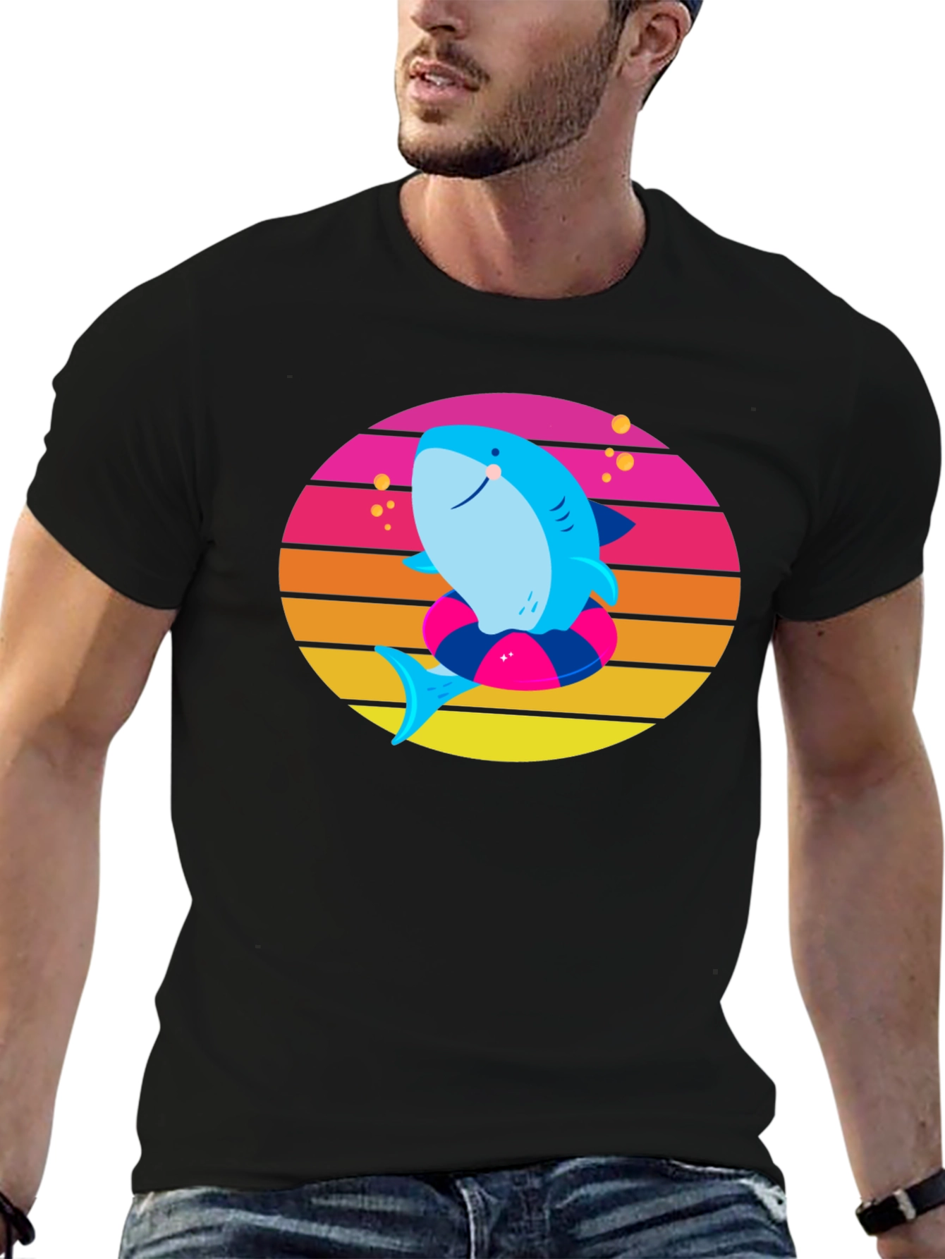 Shark on Float Retro Style T-Shirt