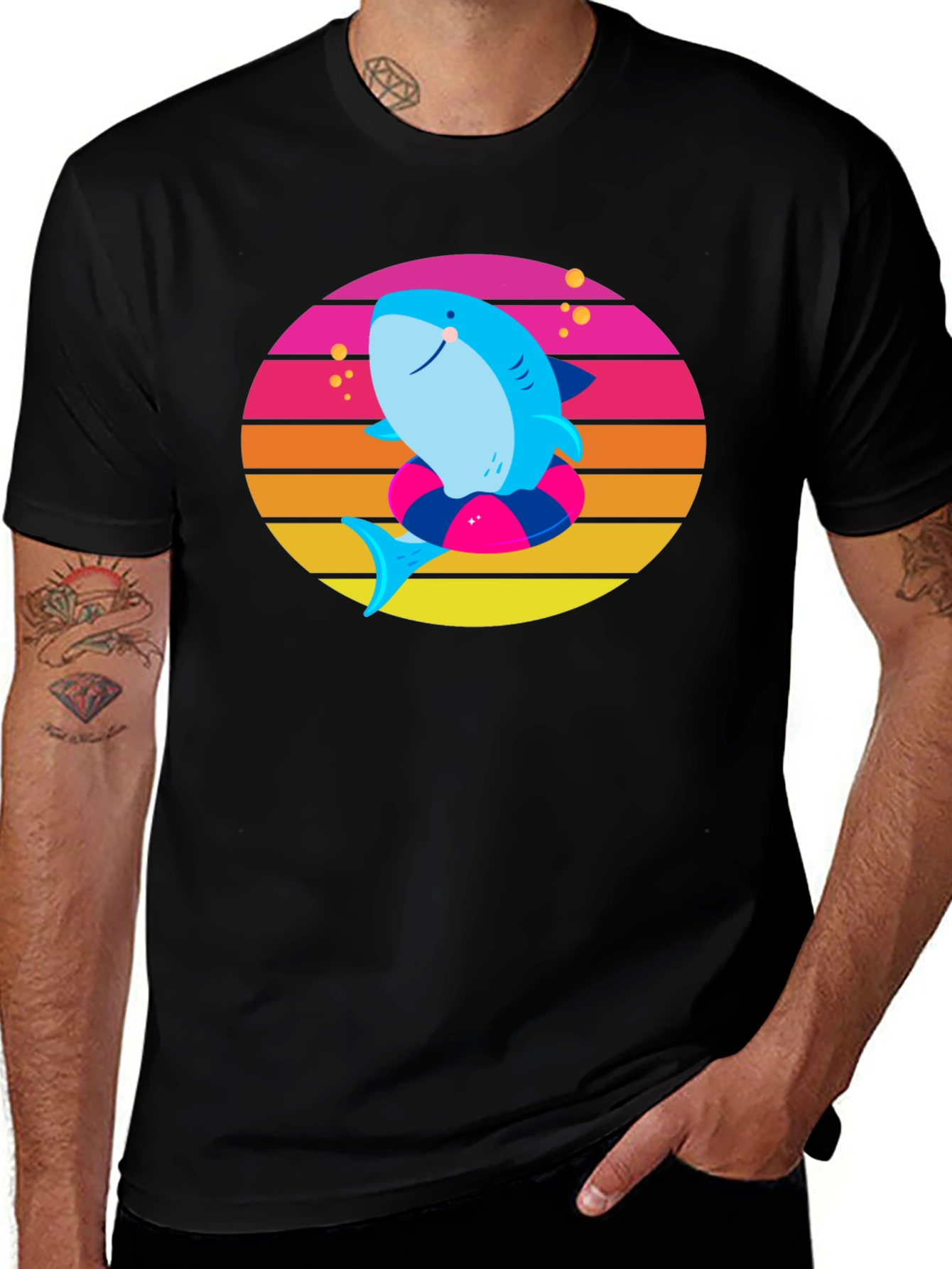 Shark on Float Retro Style T-Shirt