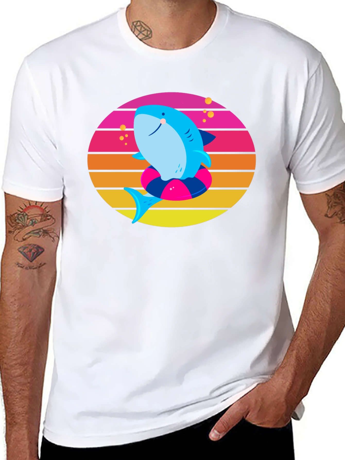 Shark on Float Retro Style T-Shirt