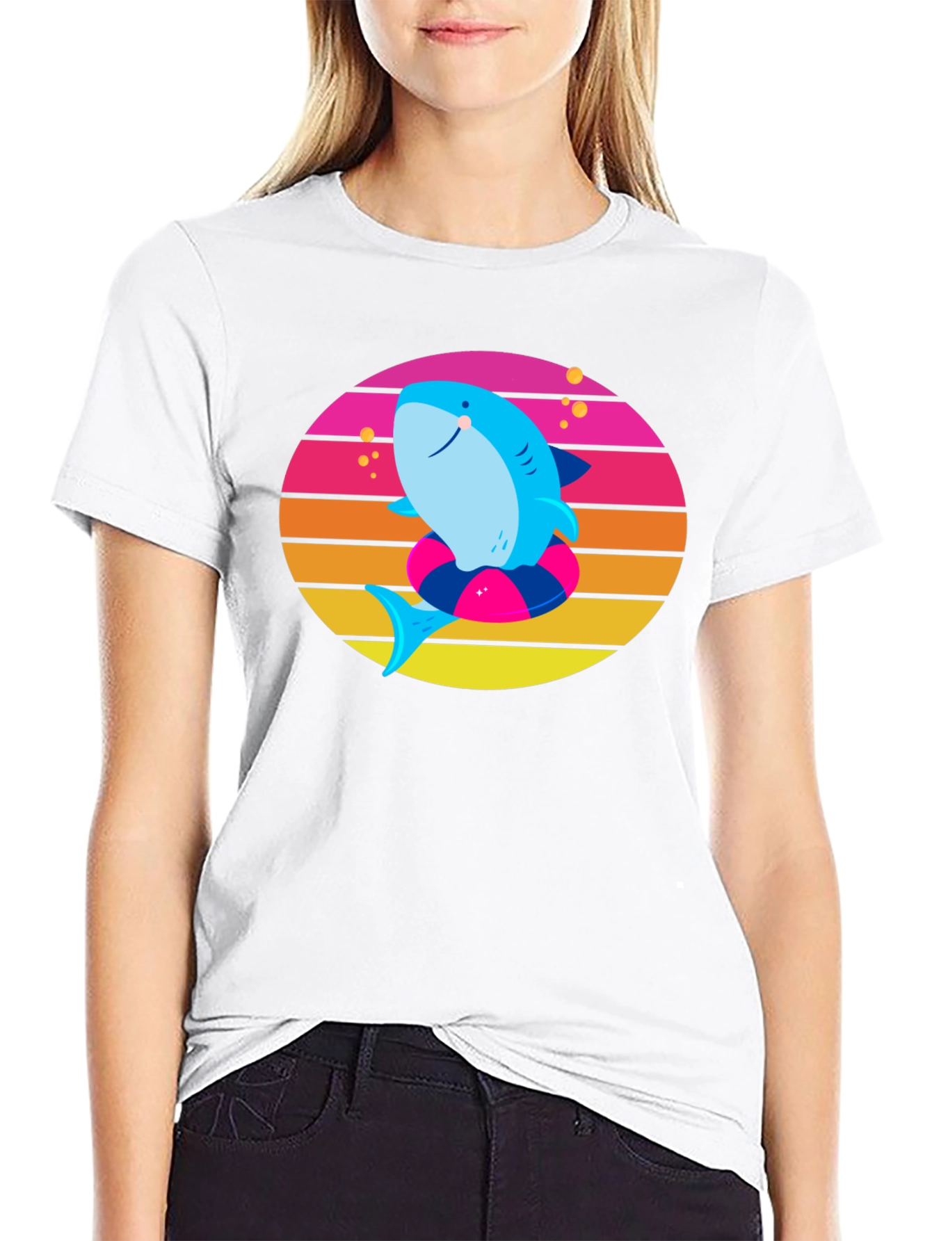 Shark on Float Retro Style T-Shirt