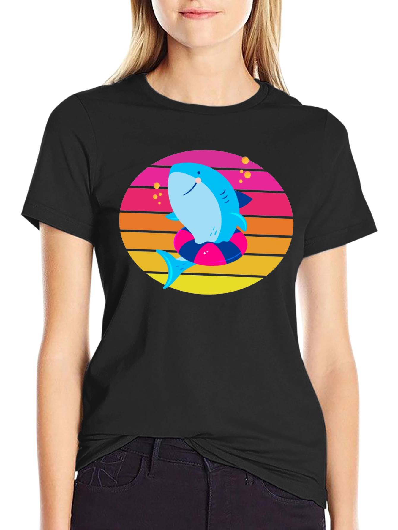 Shark on Float Retro Style T-Shirt