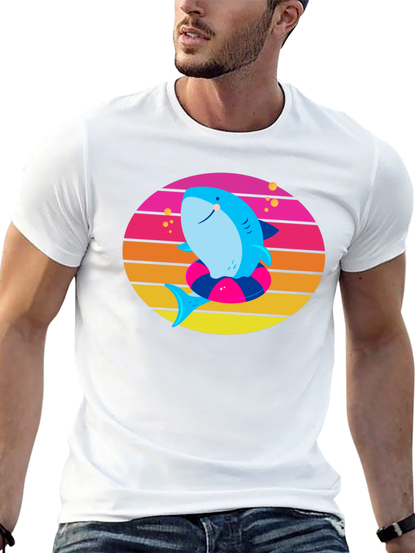 Shark on Float Retro Style T-Shirt
