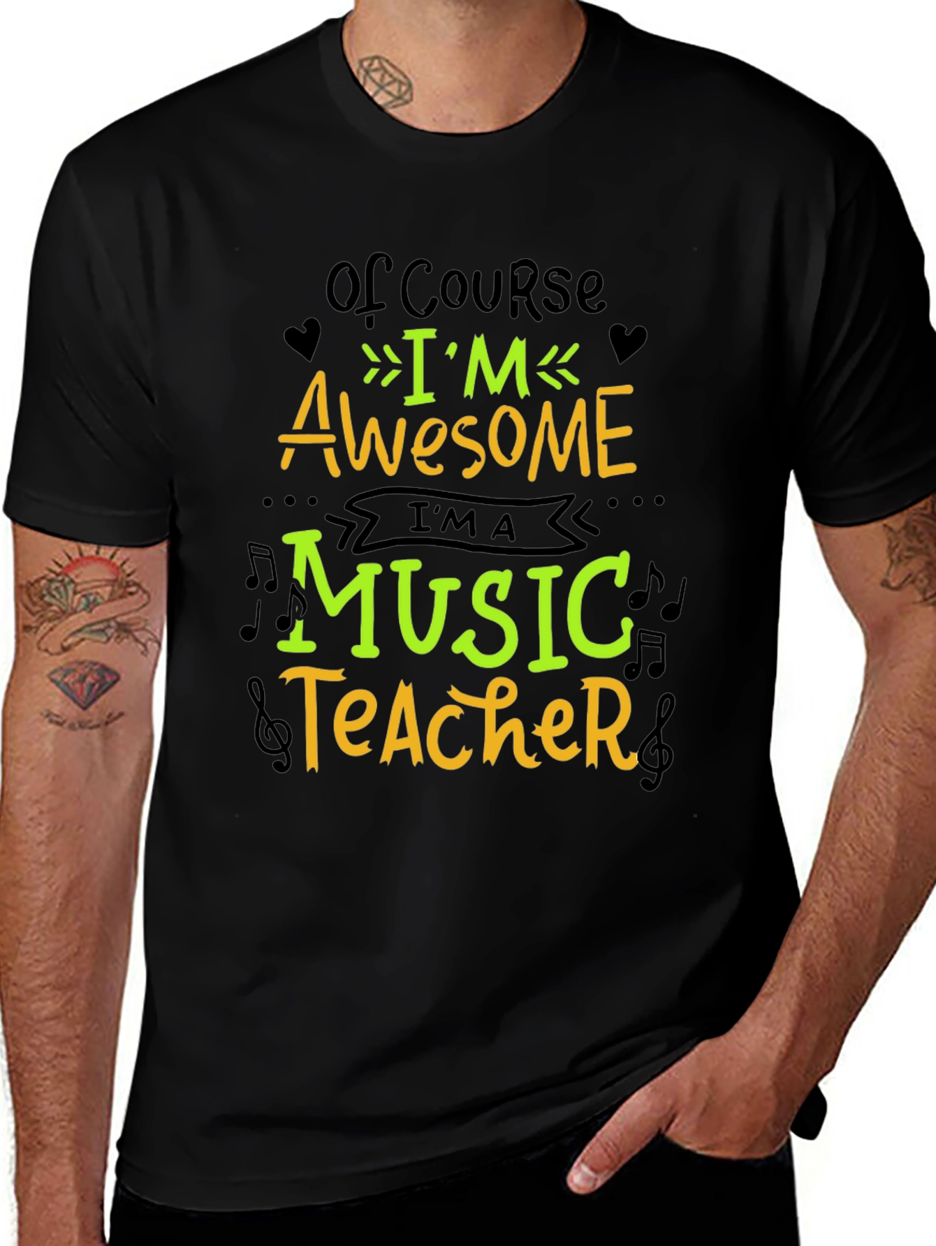 Awesome Music Teacher Graphic T-Shirt - Black
