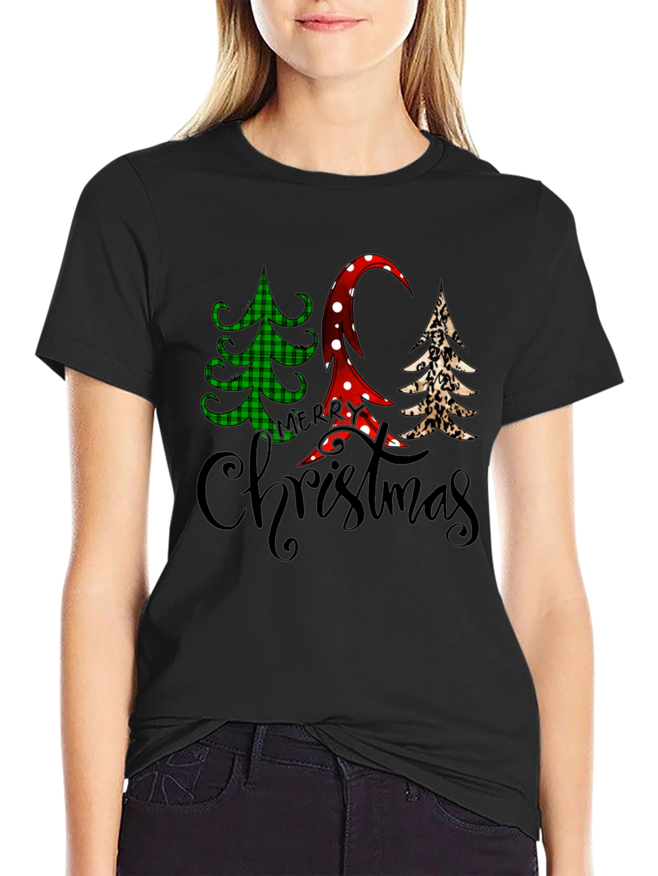 Merry Christmas Tree Pattern T-Shirt