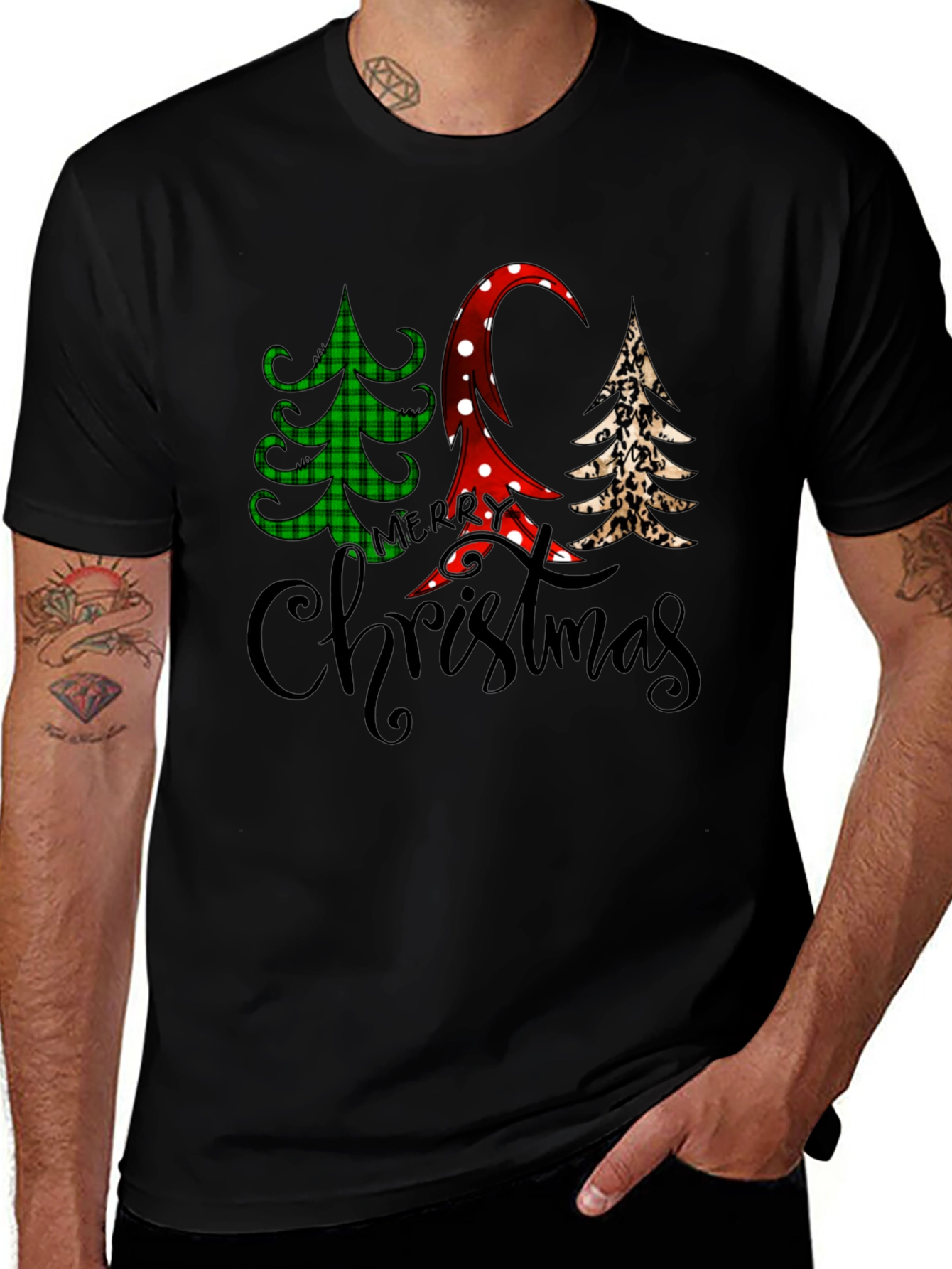 Merry Christmas Tree Pattern T-Shirt