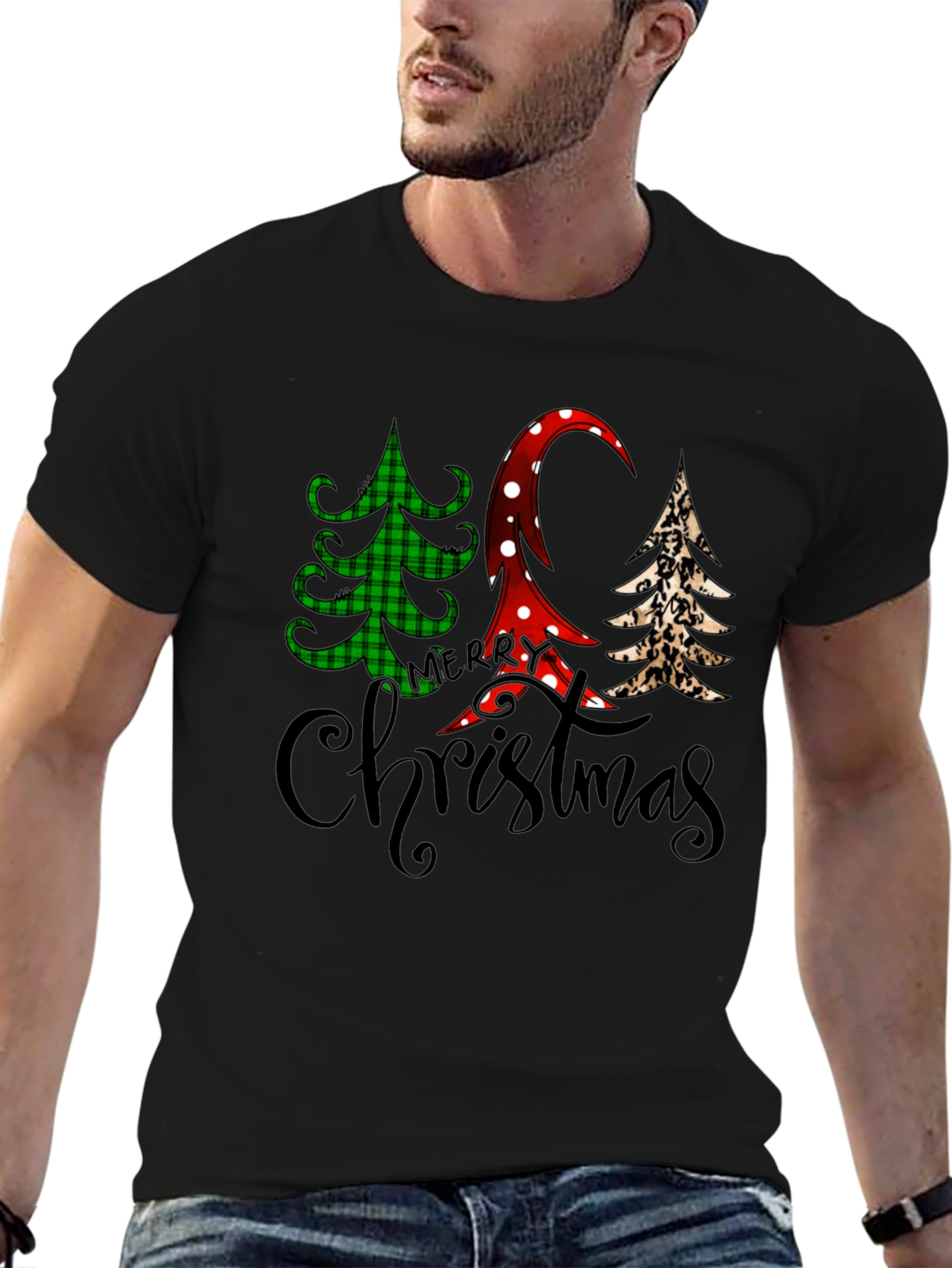 Merry Christmas Tree Pattern T-Shirt