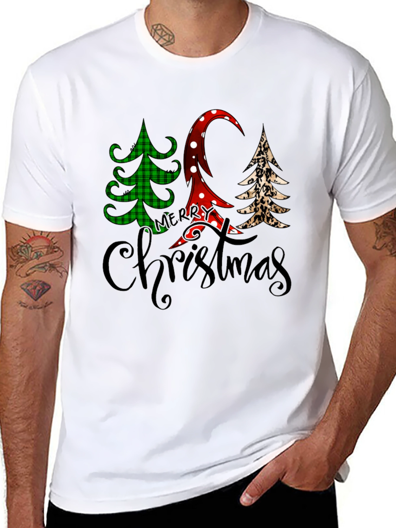 Merry Christmas Tree Pattern T-Shirt