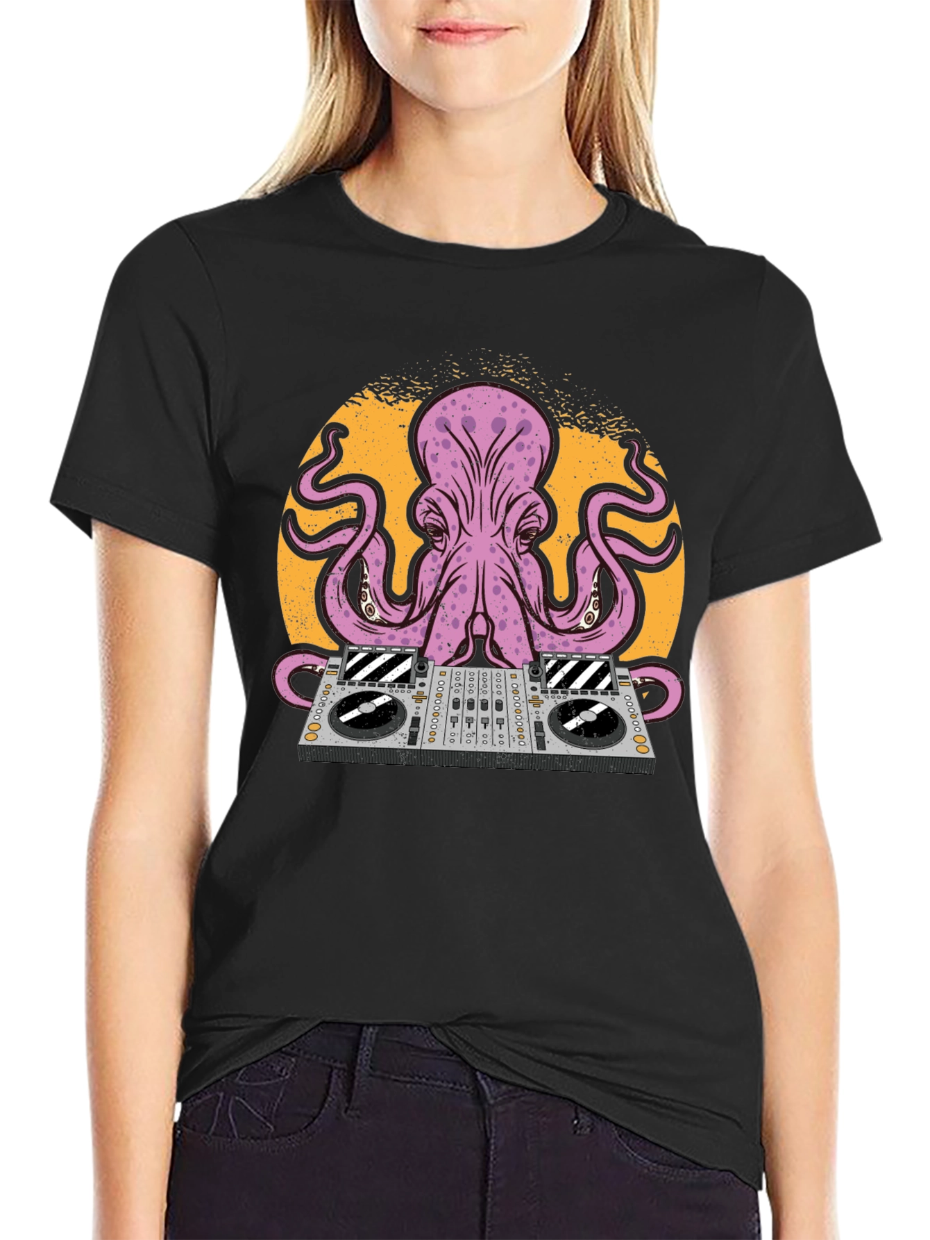 DJ Octopus Graphic Tee - Black Cotton T-Shirt