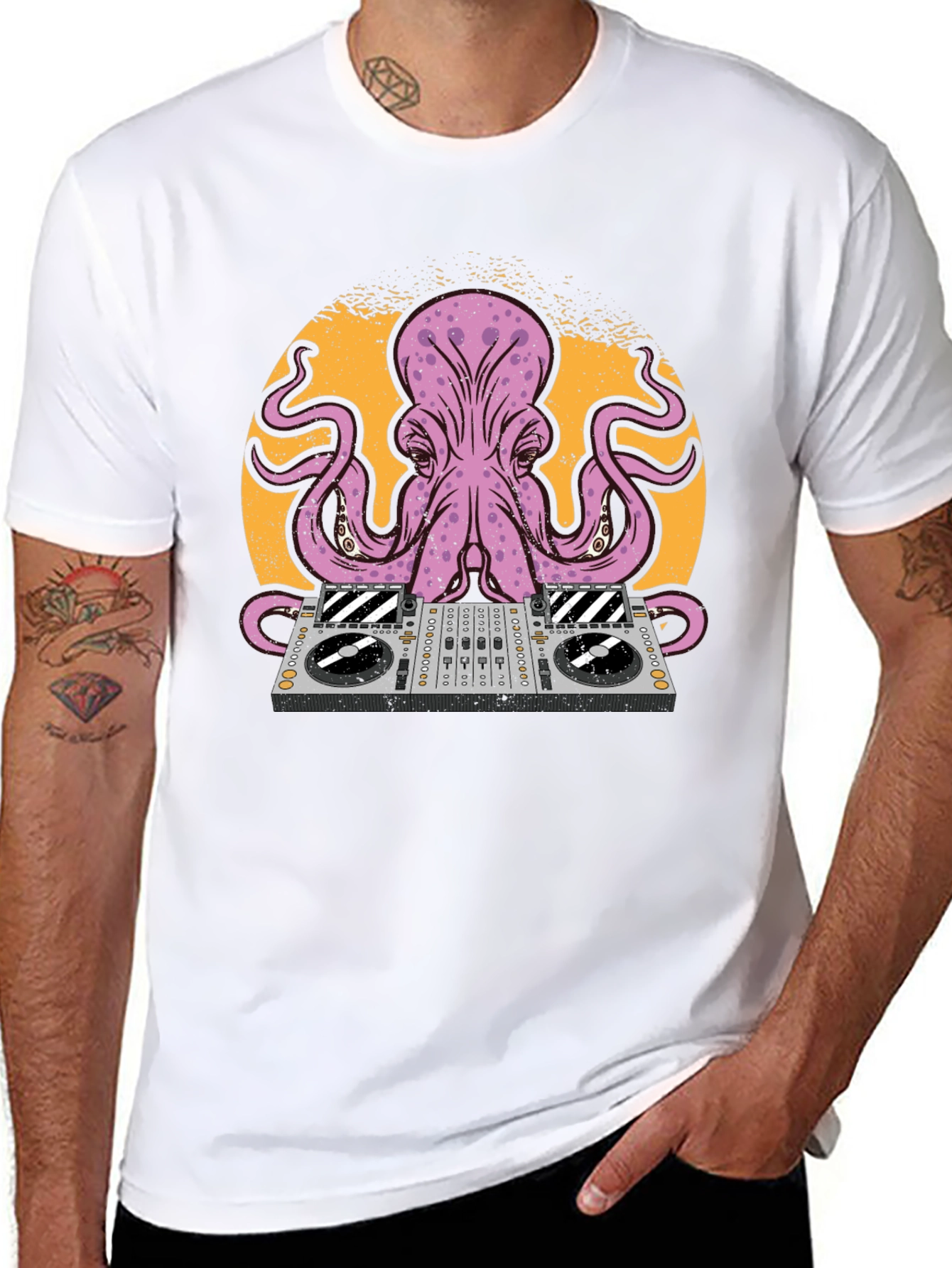 DJ Octopus Graphic Tee - Black Cotton T-Shirt
