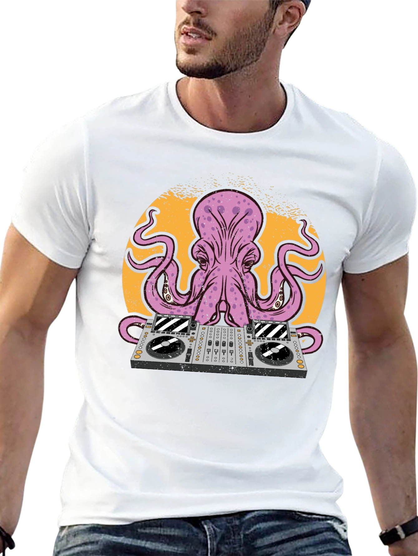 DJ Octopus Graphic Tee - Black Cotton T-Shirt