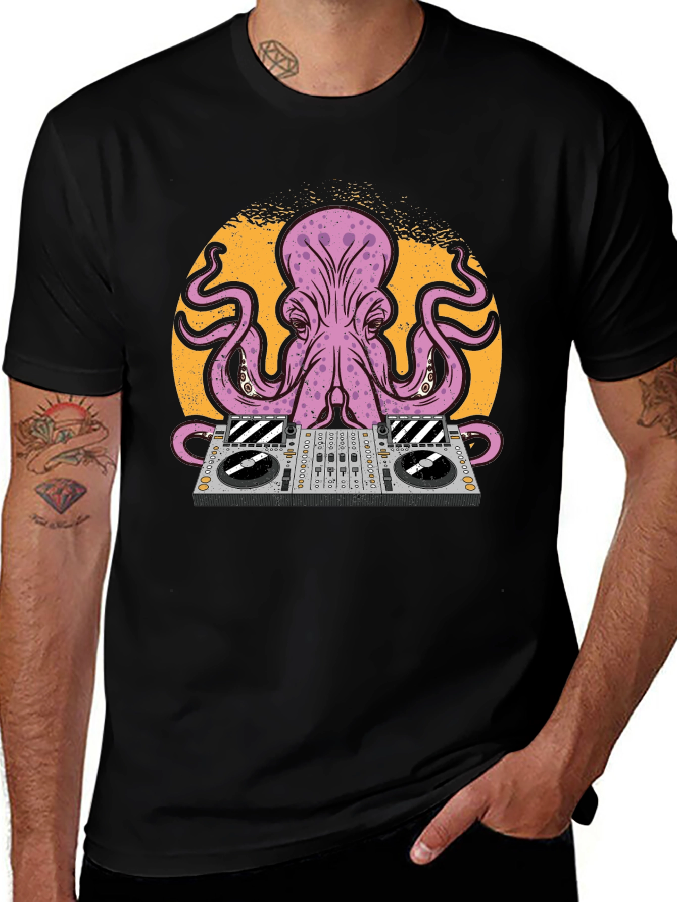 DJ Octopus Graphic Tee - Black Cotton T-Shirt